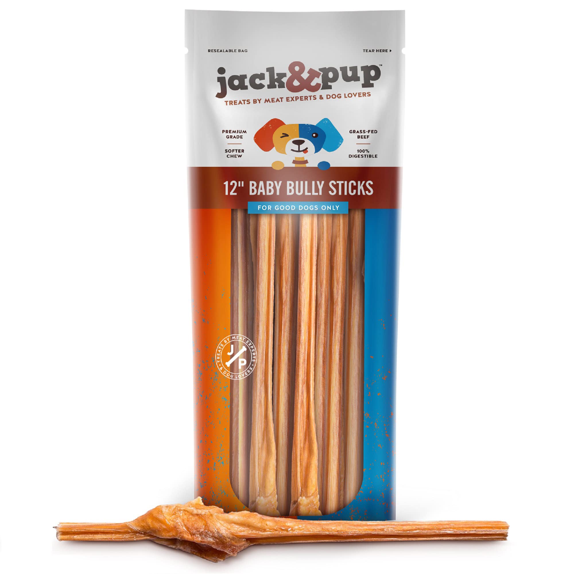 Jack&Pup Dog Bully Sticks for Small Dogs - 12 Inch Junior Bully Sticks for Dogs (18 Pack) Great Bully Stick for Teething Puppies