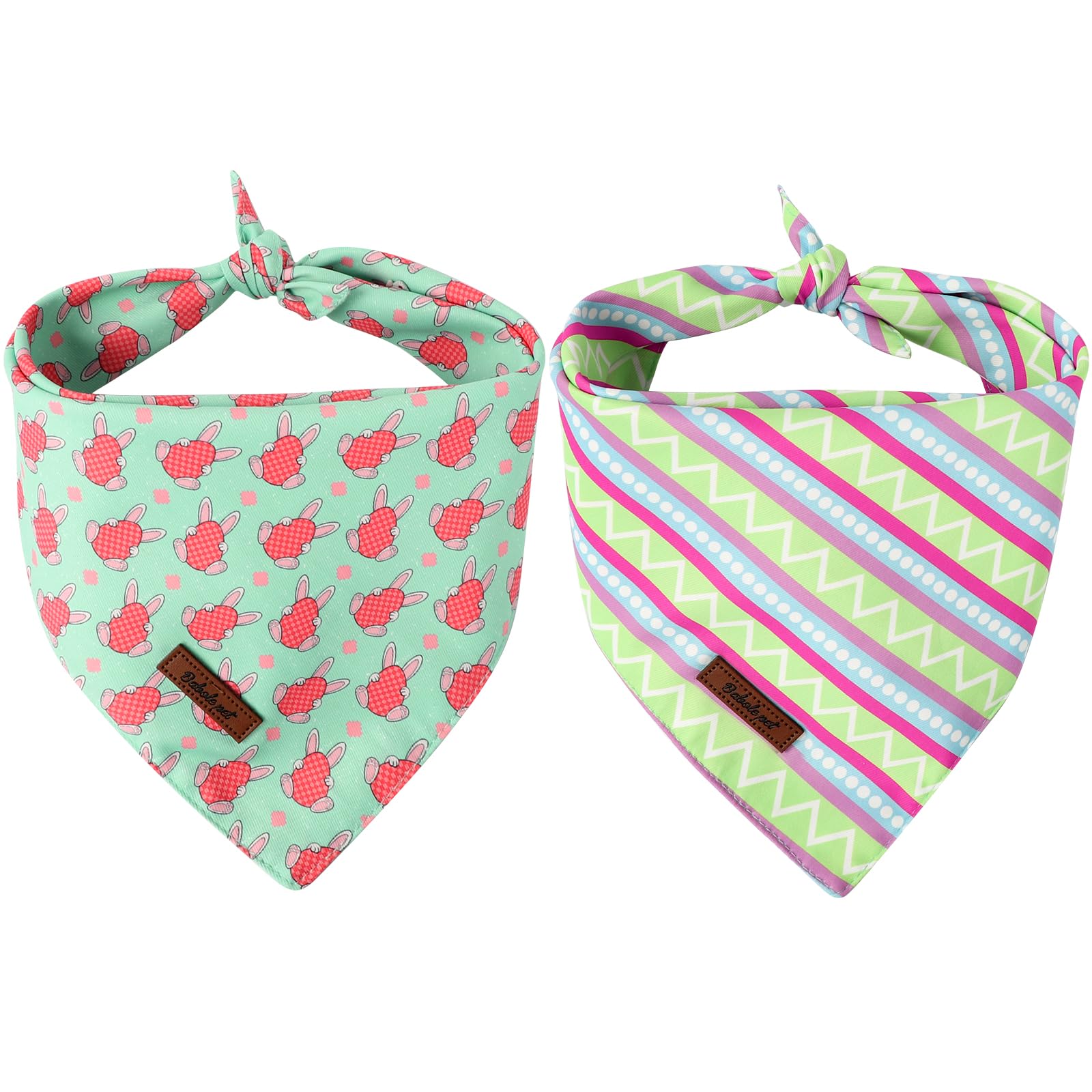 Babole Pet Easter Dog Bandanas 2 Pack, Bunny Eggs & Egg Stripe Pattern Easter Dog Scarf Bib For Boy And Girl, Cute Holiday Banda