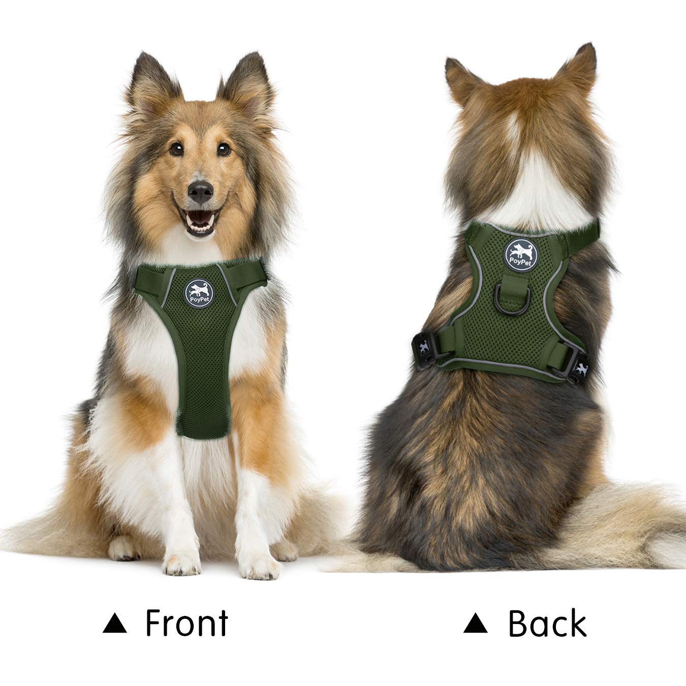 Poypet Reflective Soft Breathable Mesh Dog Harness Choke-Free Double Padded Vest With Adjustable Neck And Chest(Military Green,S