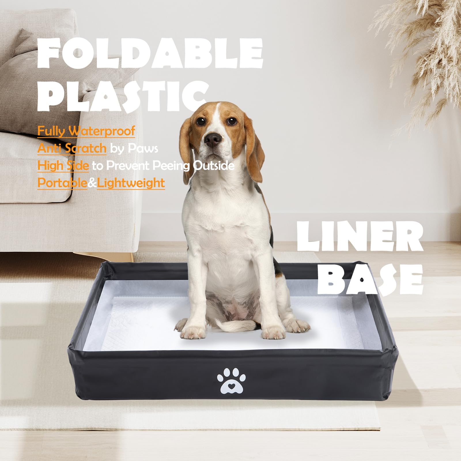 MEEXPAWS Dog Pee Pad Holder Foldable, Puppy Pad Holder Liner Base High Side, Dog Litter Box Indoor 33x22, Training Leak-Proof, P