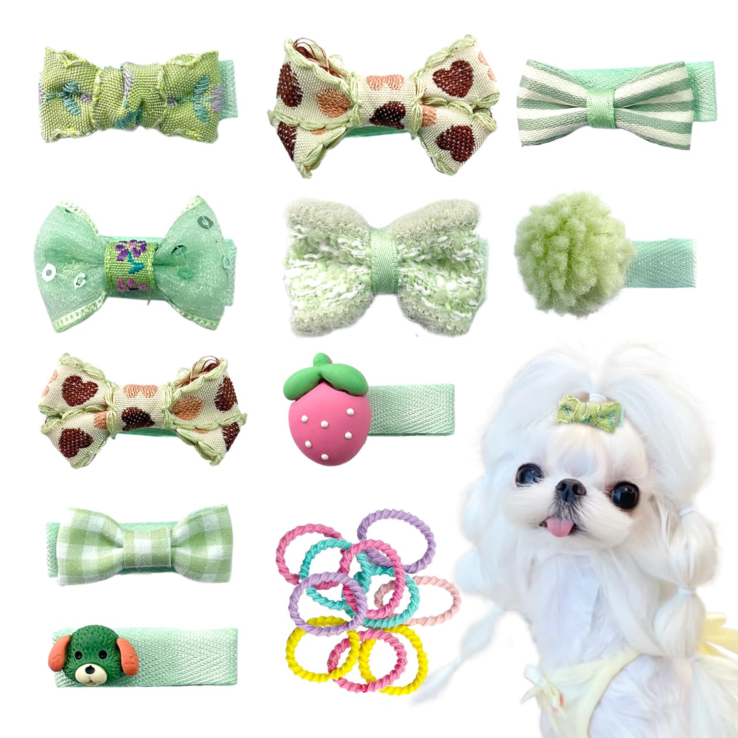 Light Green Dog Hair Clips Small Dog Hair Bows Cute Pet Grooming Accessories Alligator Clips Stay In Hair Barrettes Flower Crown