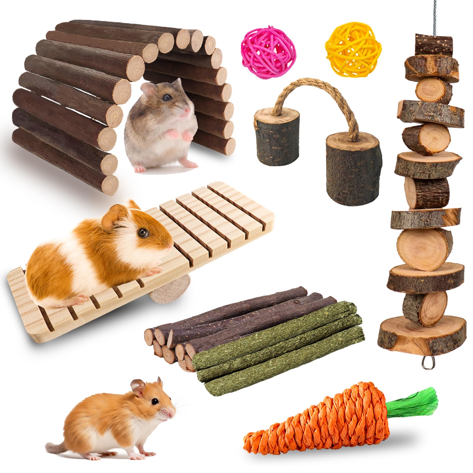 Grddaef Hamster Toys, Guinea Pig Chew Toys Small Animal Enrichment Toys Cage Accessories For Chinchilla Gerbils Rats Bunny Mouse