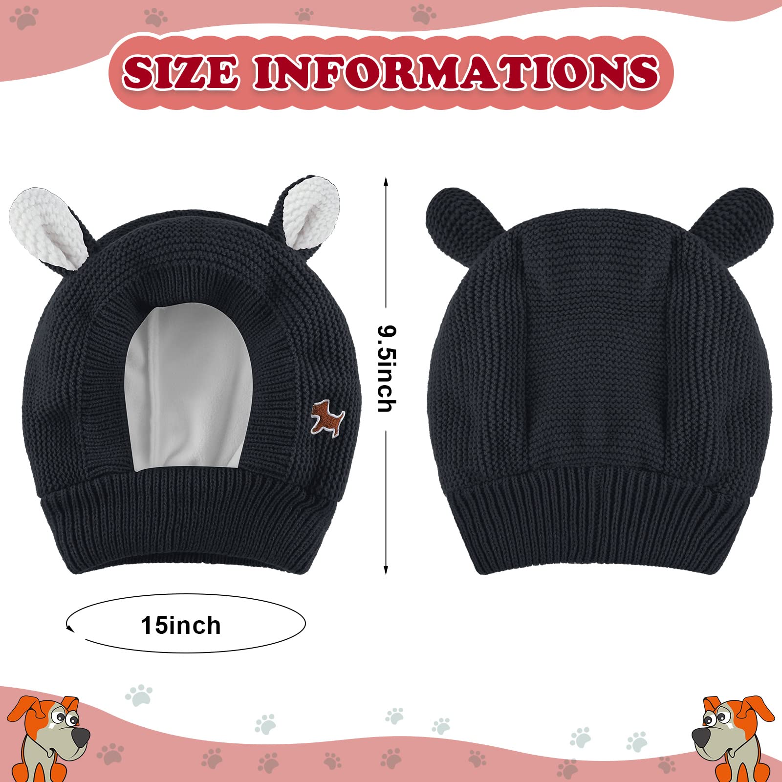 Frienda Dog Ear Muffs - Noise Protection Knitted Hats for Medium to Large Dogs - Black Winter Snood Head Wrap
