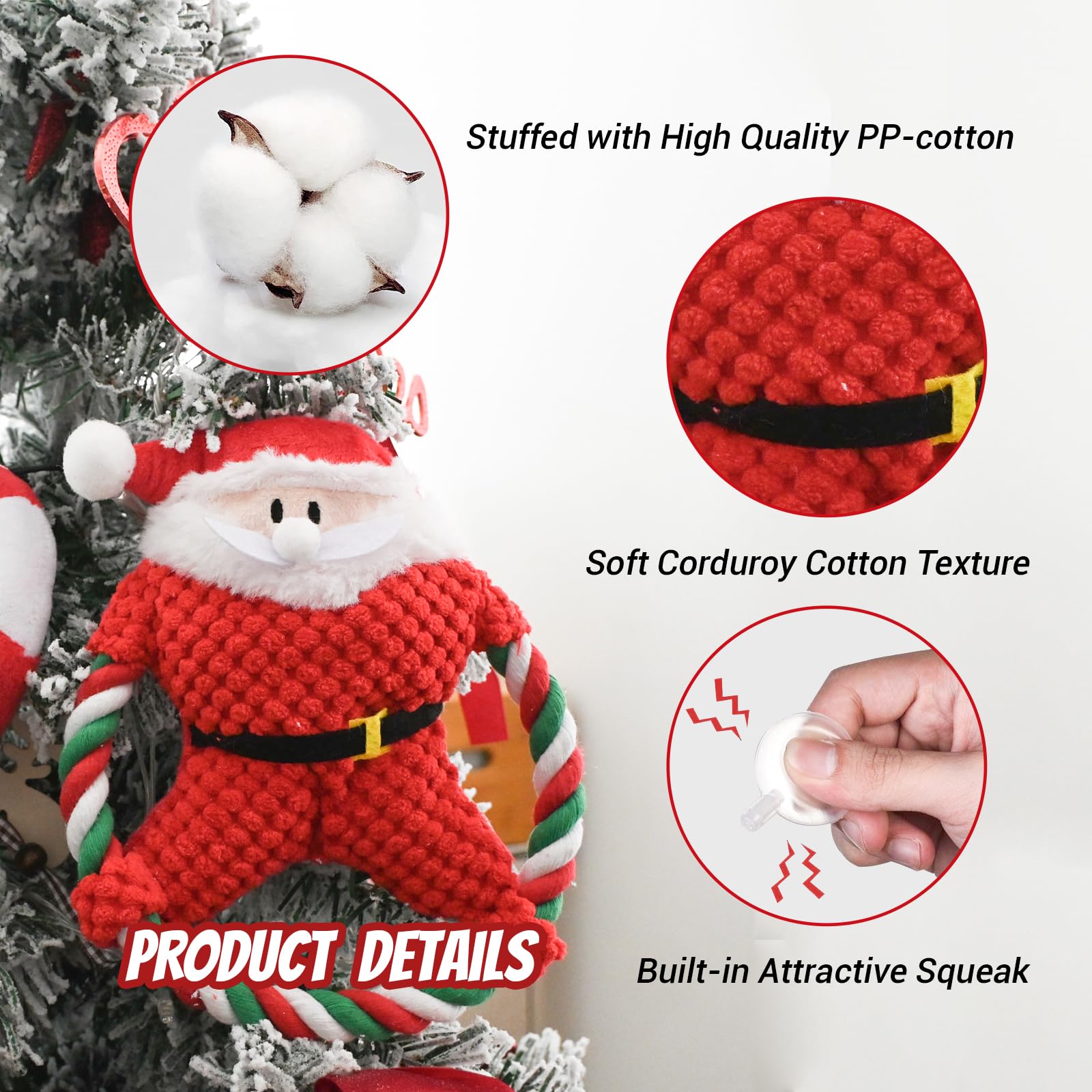 Kingrock Christmas Plush Squeaky Toys For Large Dogs, 6 Pack For Aggressive Chewers, Cute Puppy Toys With Cotton