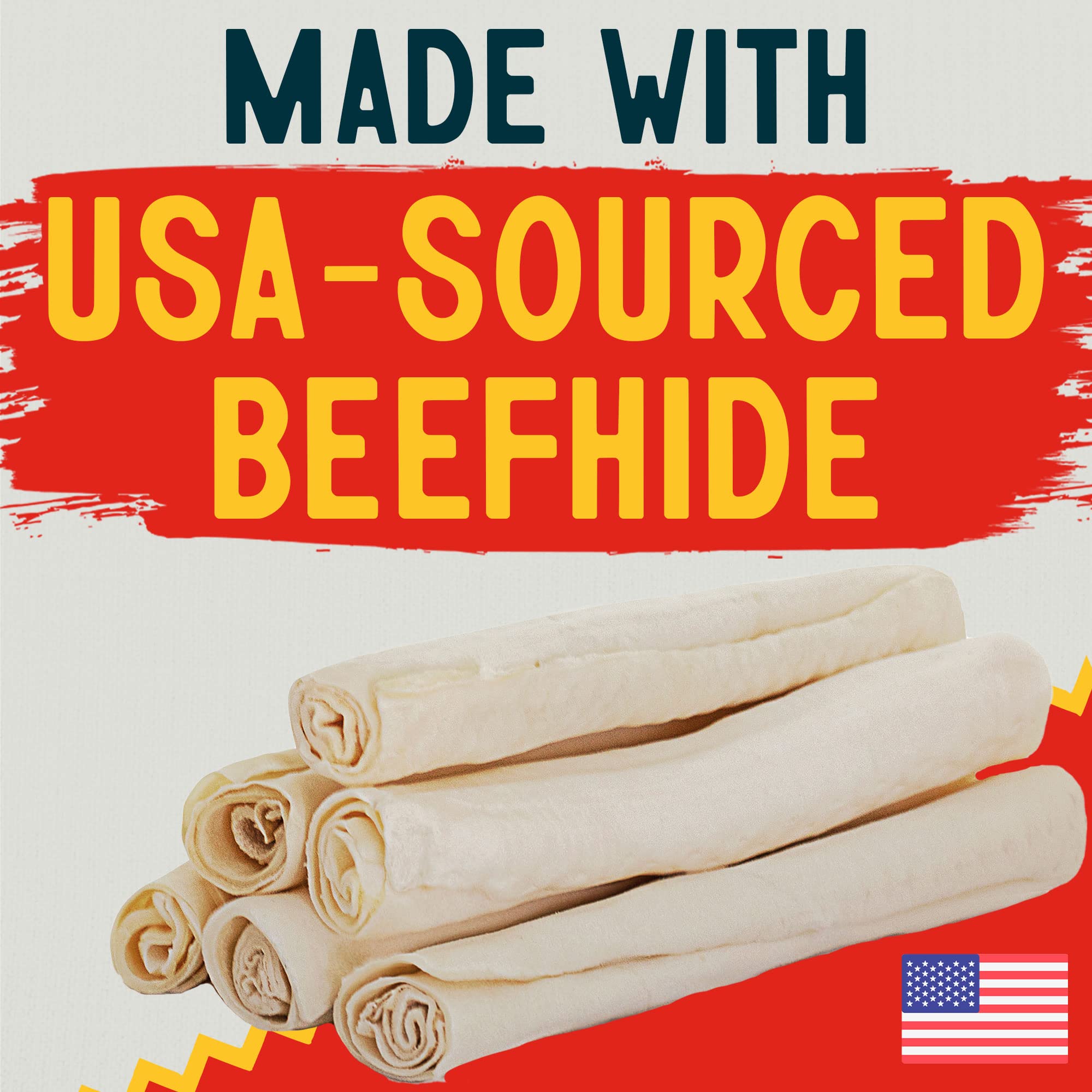 Canine Chews 10-11 Rawhide Bones for Large Dogs, Durable USA Beefhide Dog Rawhide Chews, Retriever Rolls 20 Pack (5 lbs)