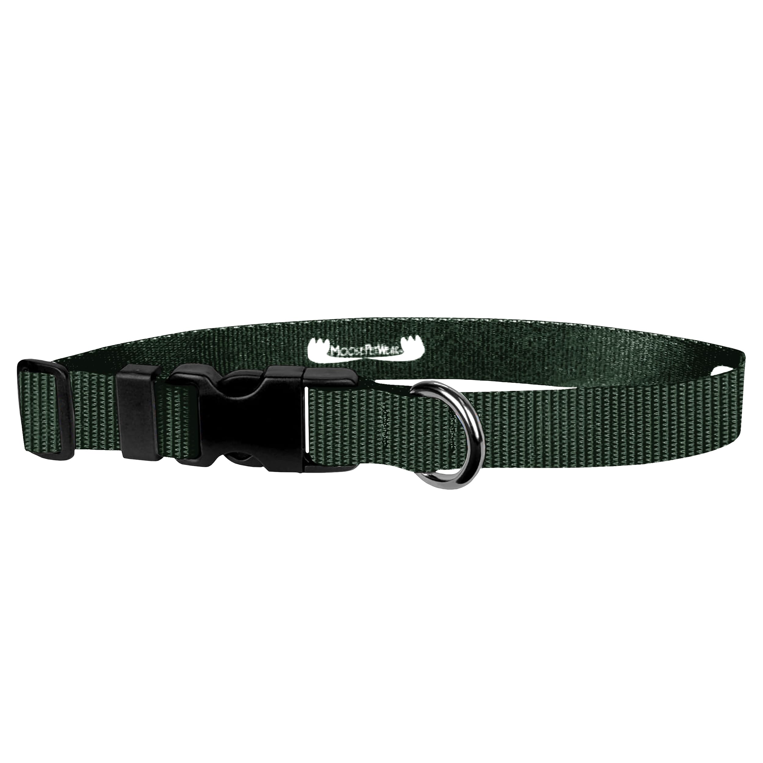 Moose Pet Wear Classic Dog Collar - Adjustable Pet Collars, 1 Inch Wide, Extra Large, Forest Green