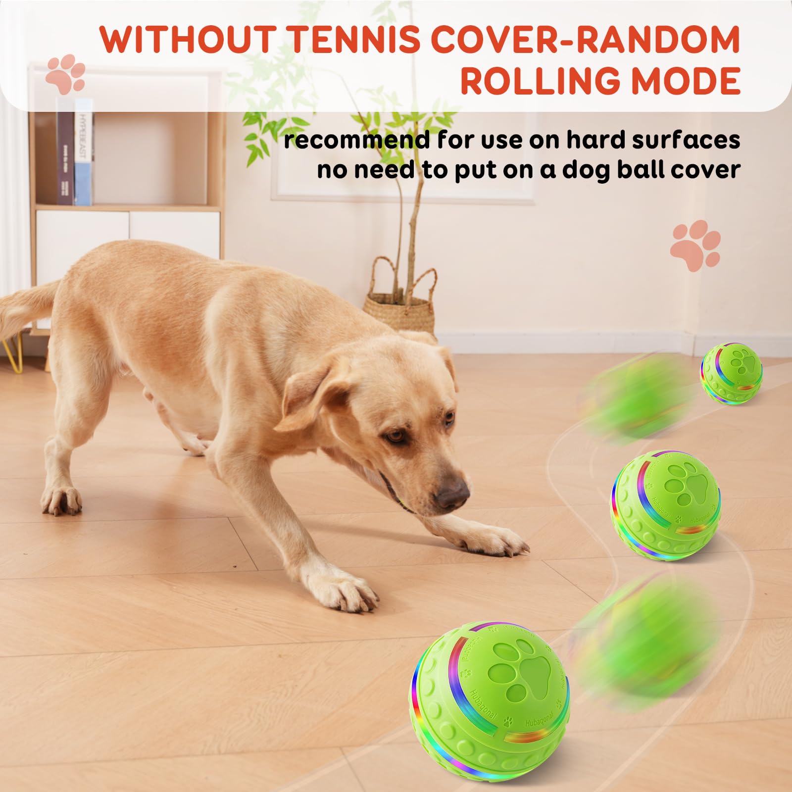 Hubaqonal Interactive Dog Toys Ball For Small & Medium Dogs, Durable Chew Toy For Aggressive Chewers, Automatic Rolling Dog Ball