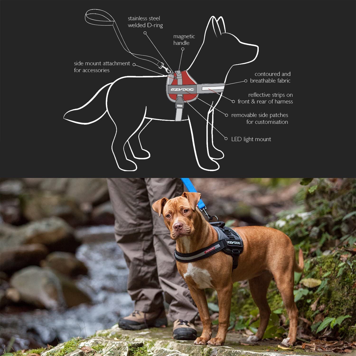 Ezydog Convert Trail-Ready Outdoor Adjustable Dog Harness - Perfect For Hiking, Walking, And Doubles As A Service Dog Vest - Superior Comfort Design With A Durable Traffic Handle (Xx-Large, Charcoal)
