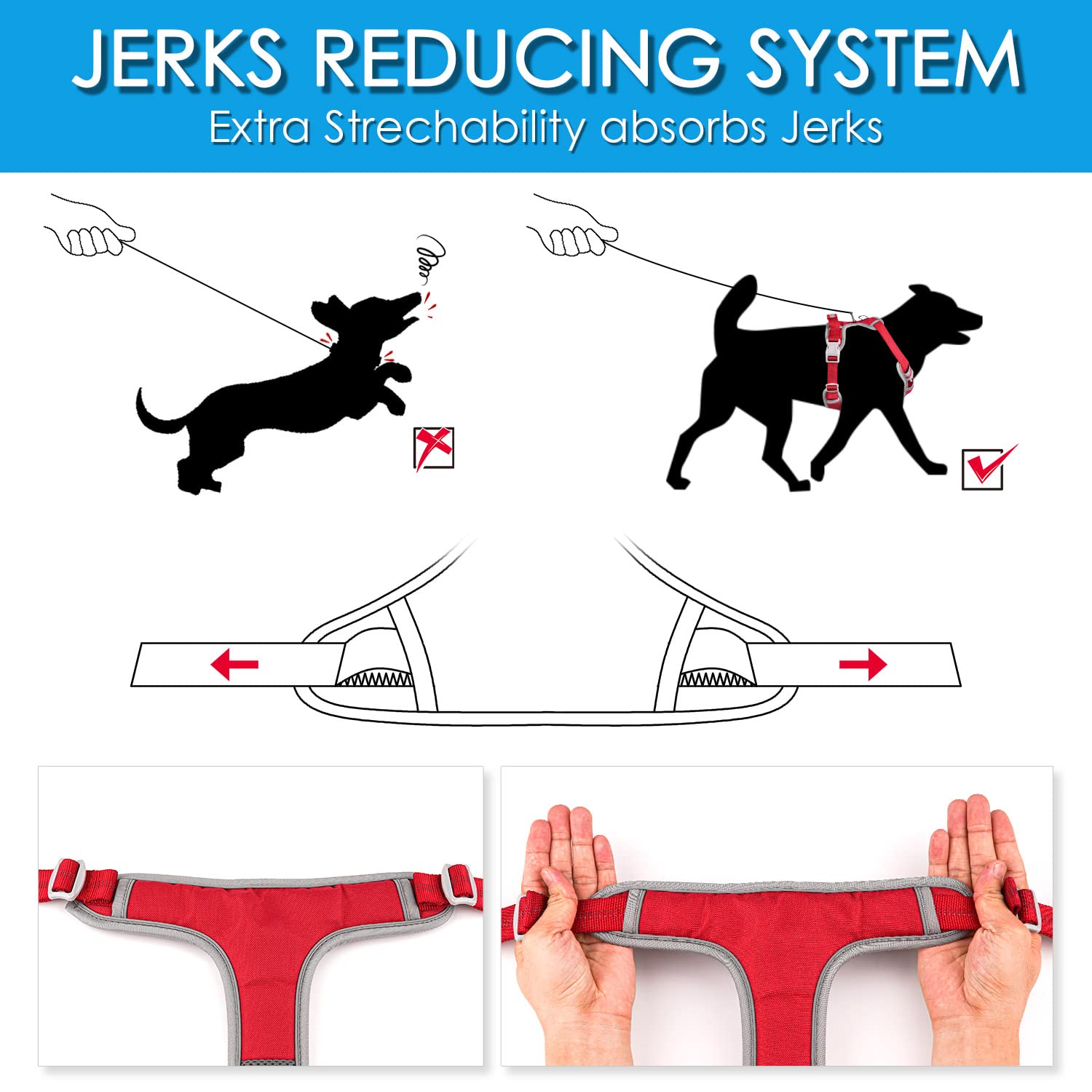 Thinkpet No Pull Harness Breathable Sport Harness With Handle - Reflective Padded Dog Safety Vest With Reflective Neon Dog Leash M Harness Leash Pack Red