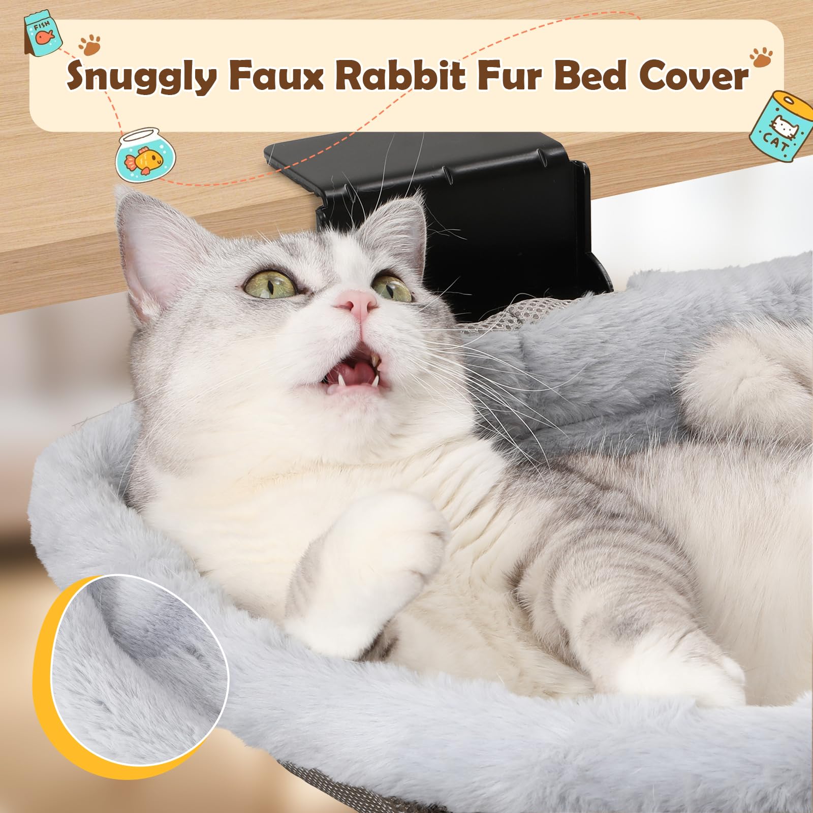 Jinxzap Sturdy Cat Desk Bed - Extra-Large Clamp & All-Metal Frame, Comfy Cat Hammock With Reversible Cover, Removable & Washable