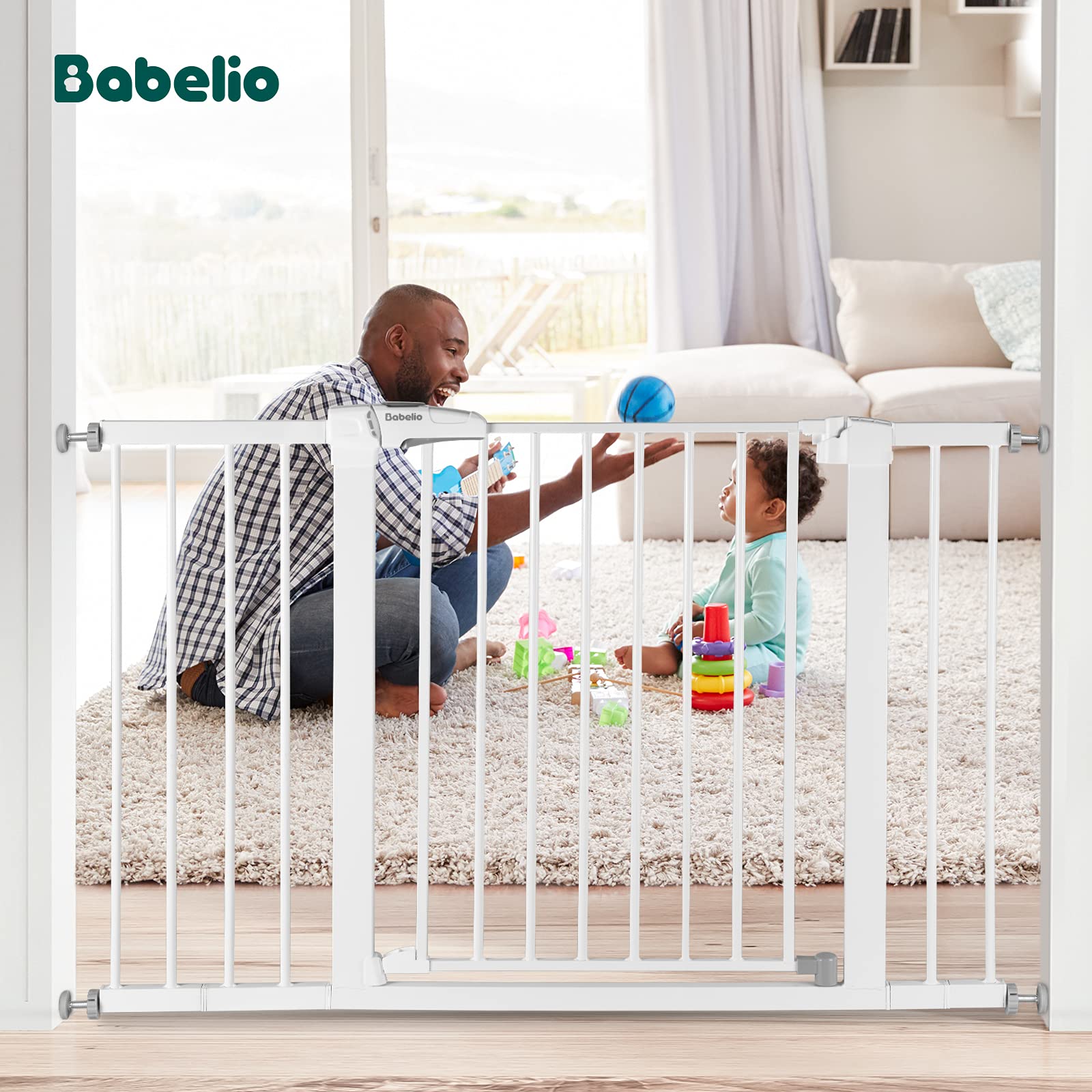 Babelio Baby Gate, 29-48 Inch Auto Close Pet Gate PressGuard P7, Easy Install Pressure-Mounted Safety Gate, Extra Wide Pet Gate