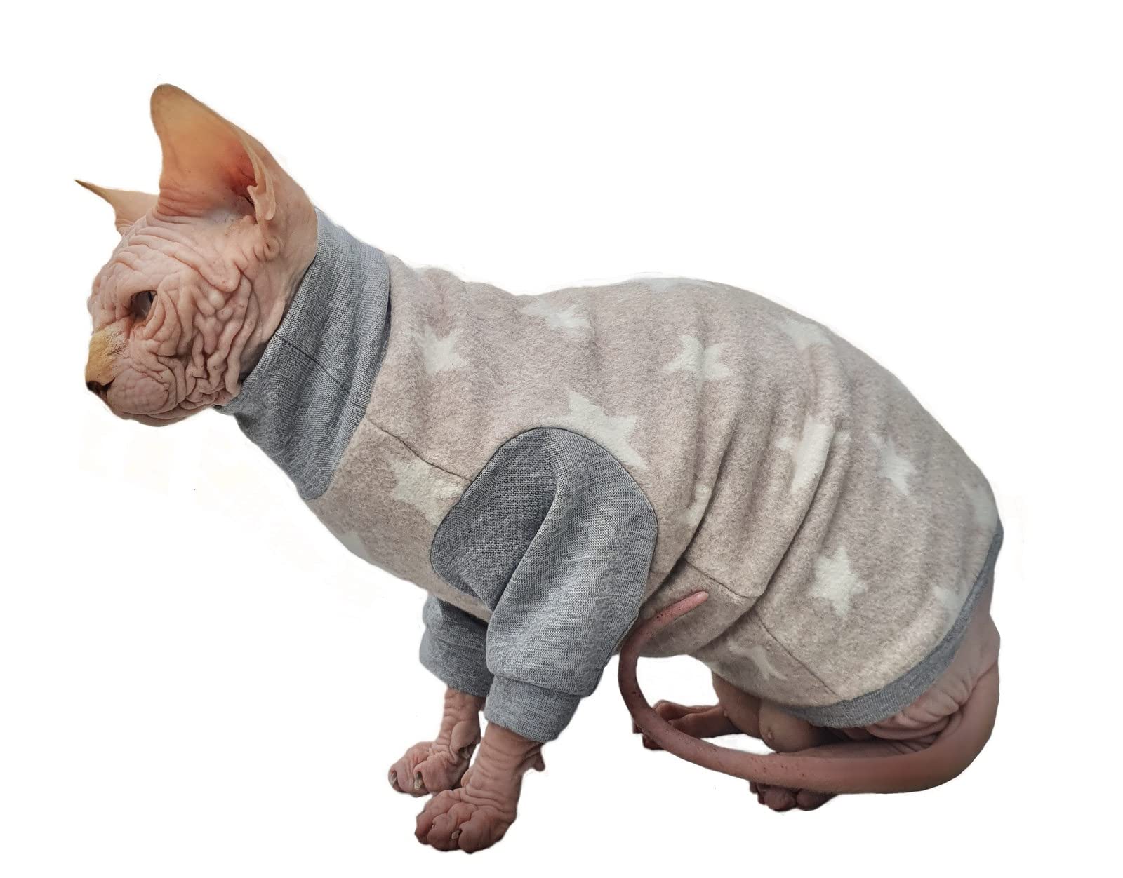 Kotomoda Hairless Cat'S Cotton Stretch Winter Sweater Sort Stars. Organic Fleece For Sphynx Cat (Small)