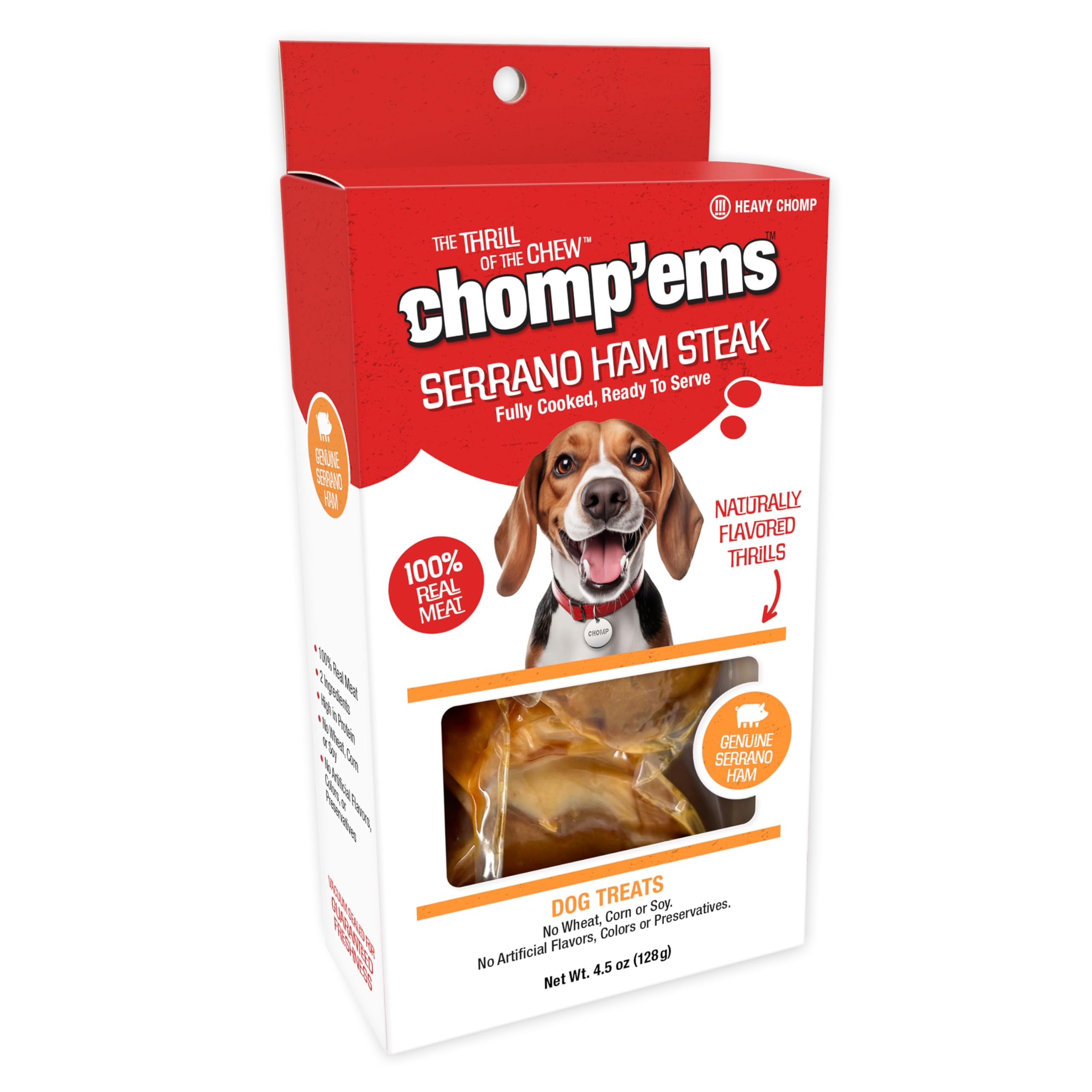 Ruffin It CHOMPEMS Serrano Ham Steak, Real Serrano Ham Steak with Bone for Dogs, 1 Ham Steak, Large