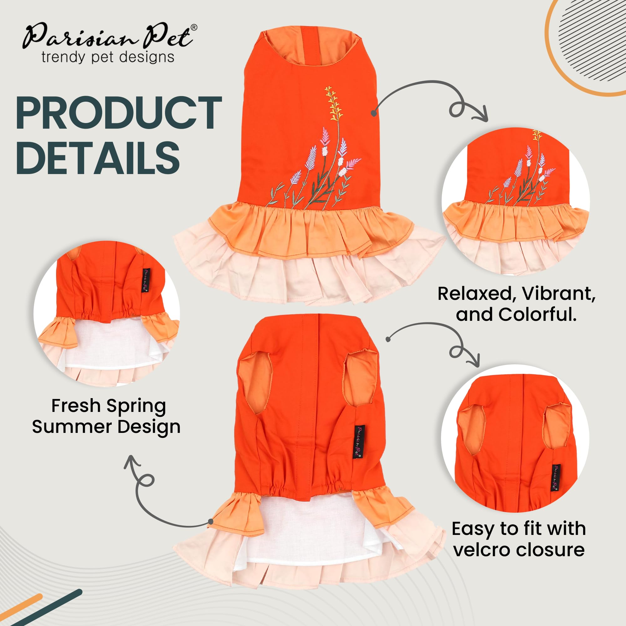 Parisian Pet Color Block Summer Dress - Lightweight Sleeveless Frock - Dog Beach Outfit - Machine Washable For Large Dogs Girl