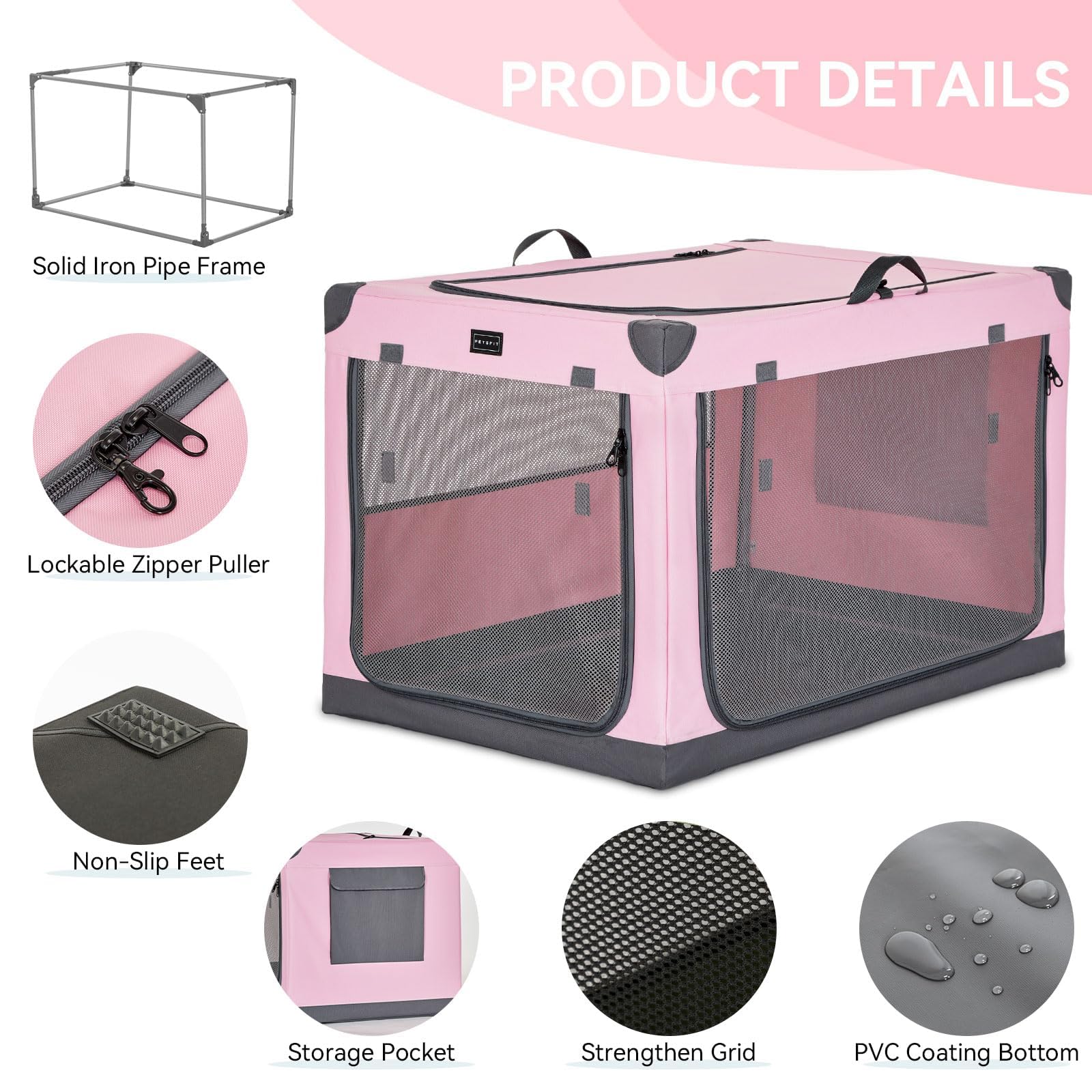 Petsfit Soft Sided Dog Crate, With Patented Adjustable Fabric Cover, Chewproof & Lockable Mesh Doors, Waterproof Base Collapsibl