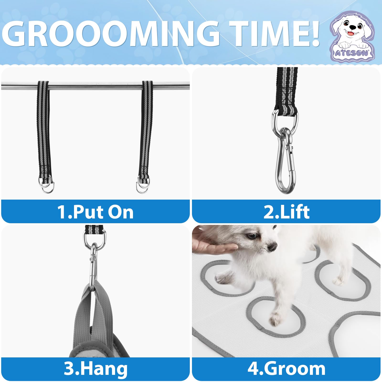 ATESON Pet Dog Grooming Hammock Harness for Medium Dogs Nail Trimming, Dog Sling for Cutting Nails, Dog Hanging Holder Hanger wi