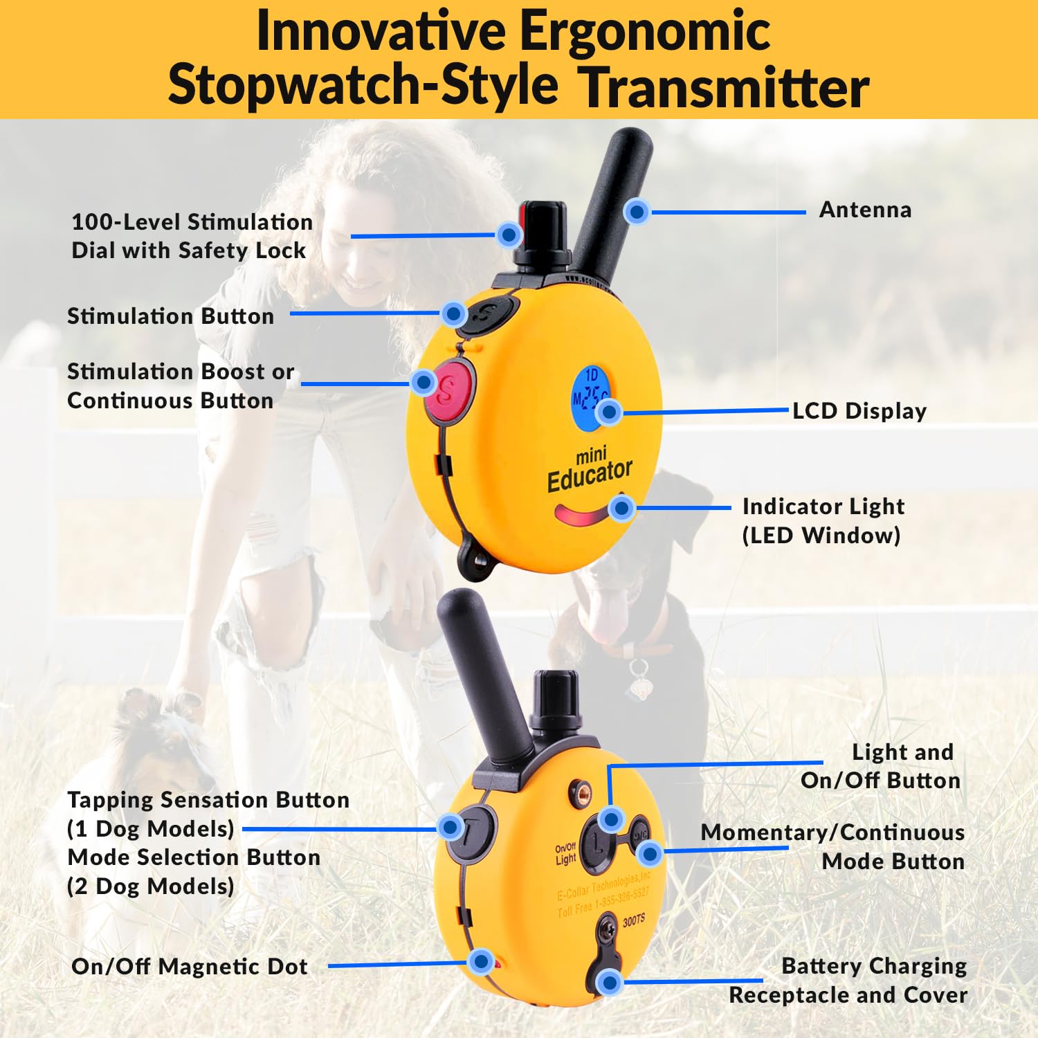 Educator 1/2 Mile Remote Dog Training System Plus E-Collar 101 Training Dvd, Safe Humane Stimulation, Pavlovian Tone, Waterproof