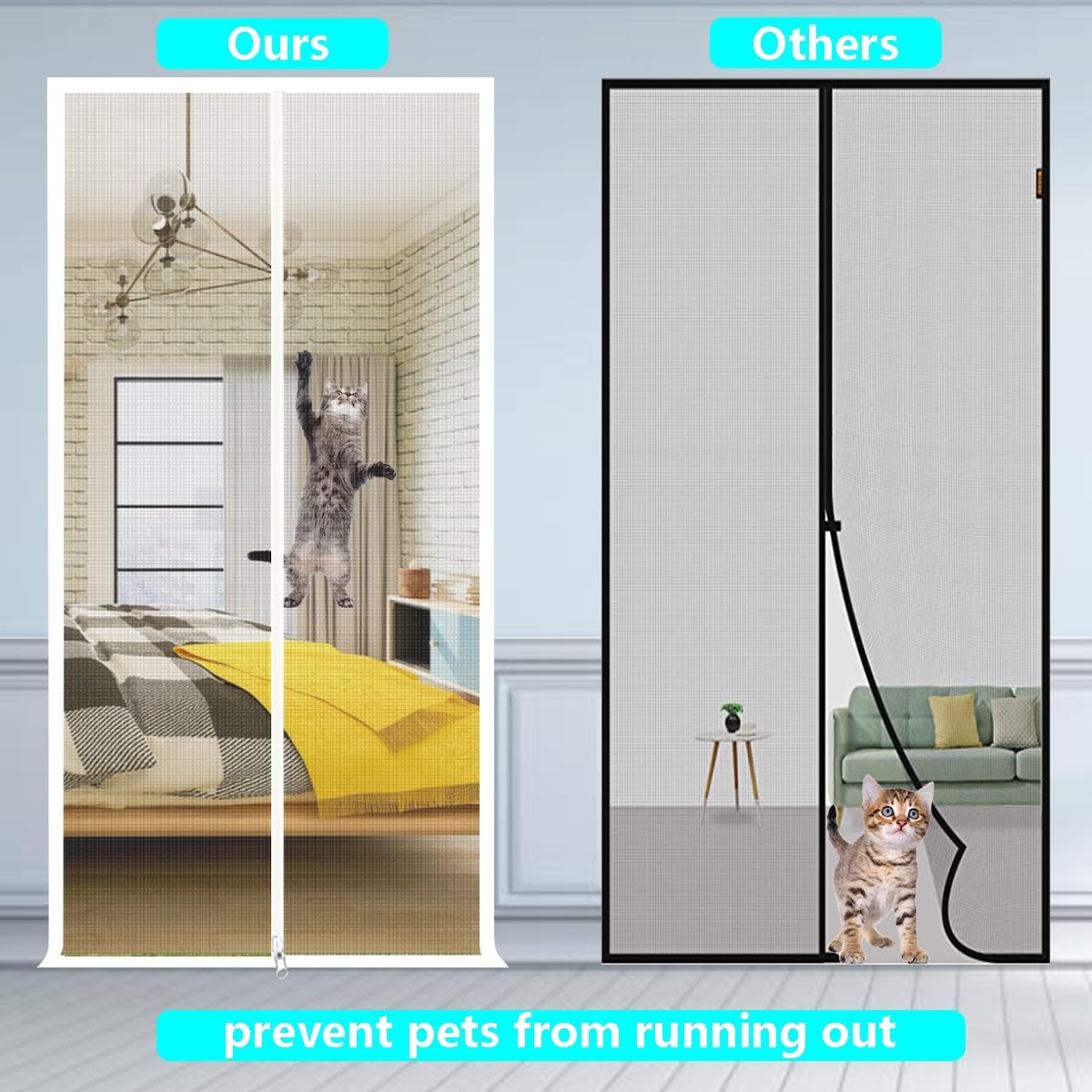 Cat Screen Door 35.5x82.5 Reinforced Cat Resistant Mesh Creen Door Zipper Pets Proof Screen Door Prevent Pet Escape Door Curta