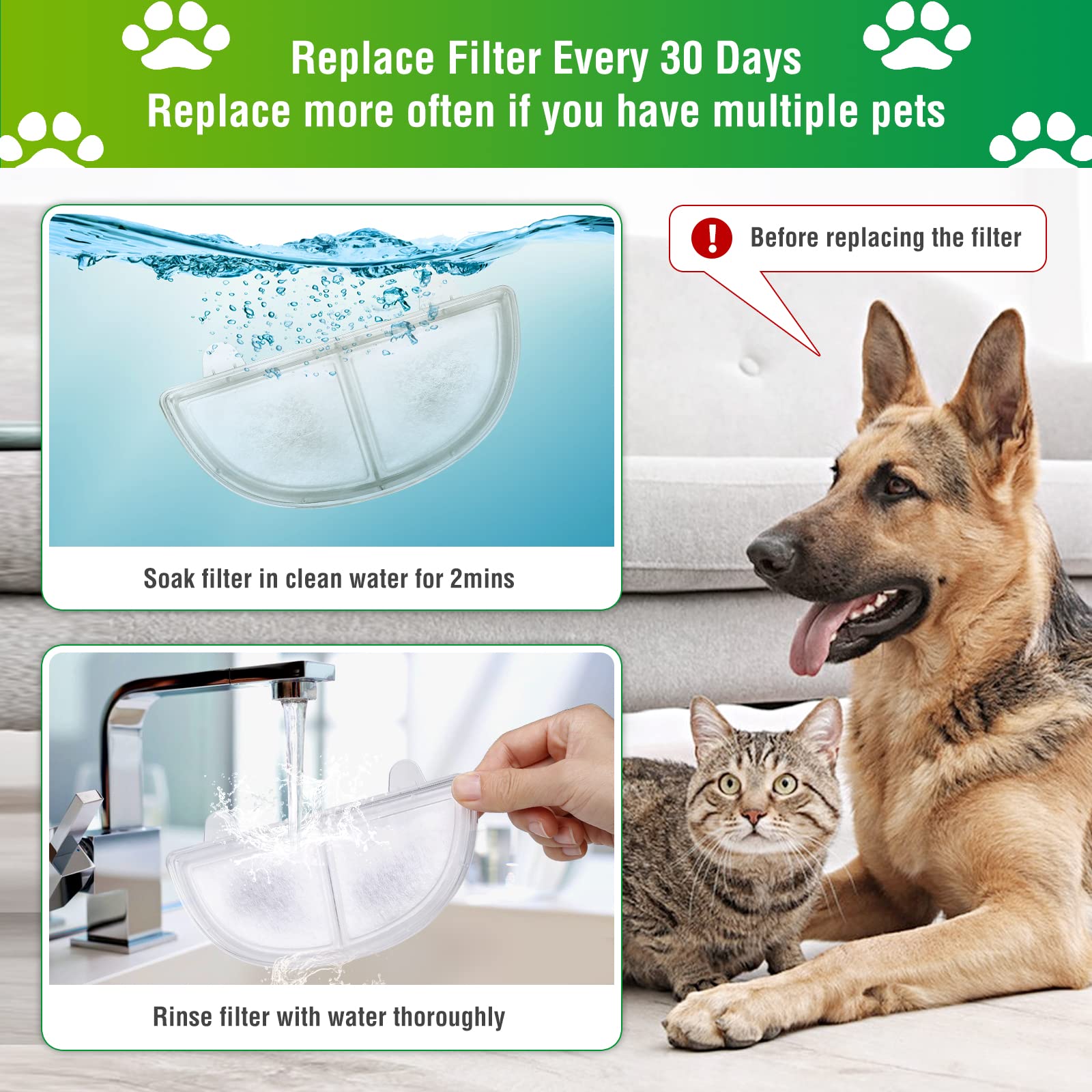 3 Pack Replacement Filters For Wf20/Cf20 Wireless Pump Cat Water Fountain, Zekiry Cat Water Fountain Filters, Triple Action Pet