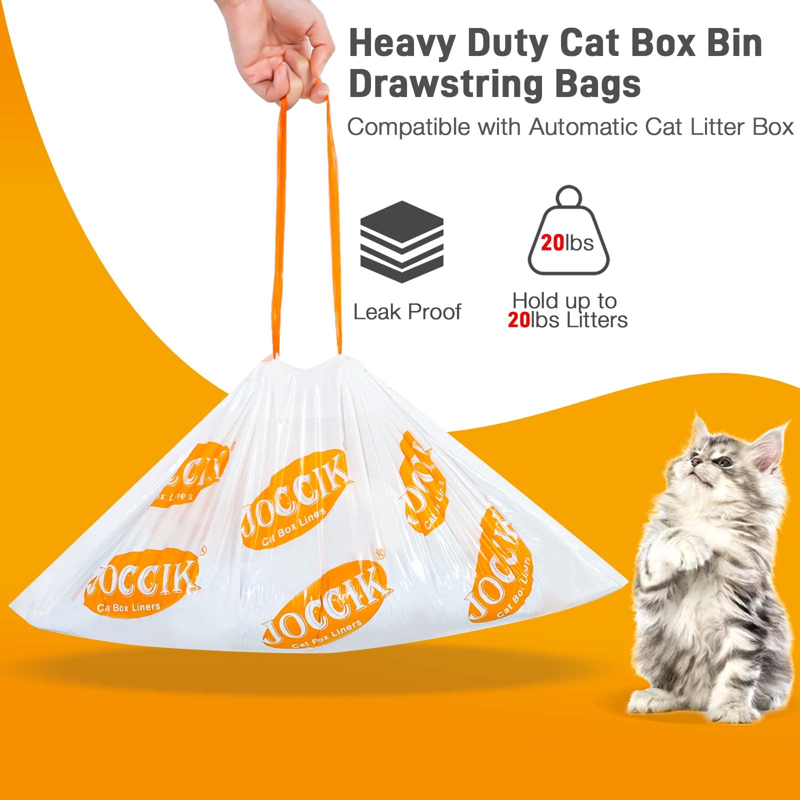 Drawstring Litter Liner Bags Compatible with Automatic Cat Litter Boxes 100 Count Tear Resistant Waste Drawer Liners