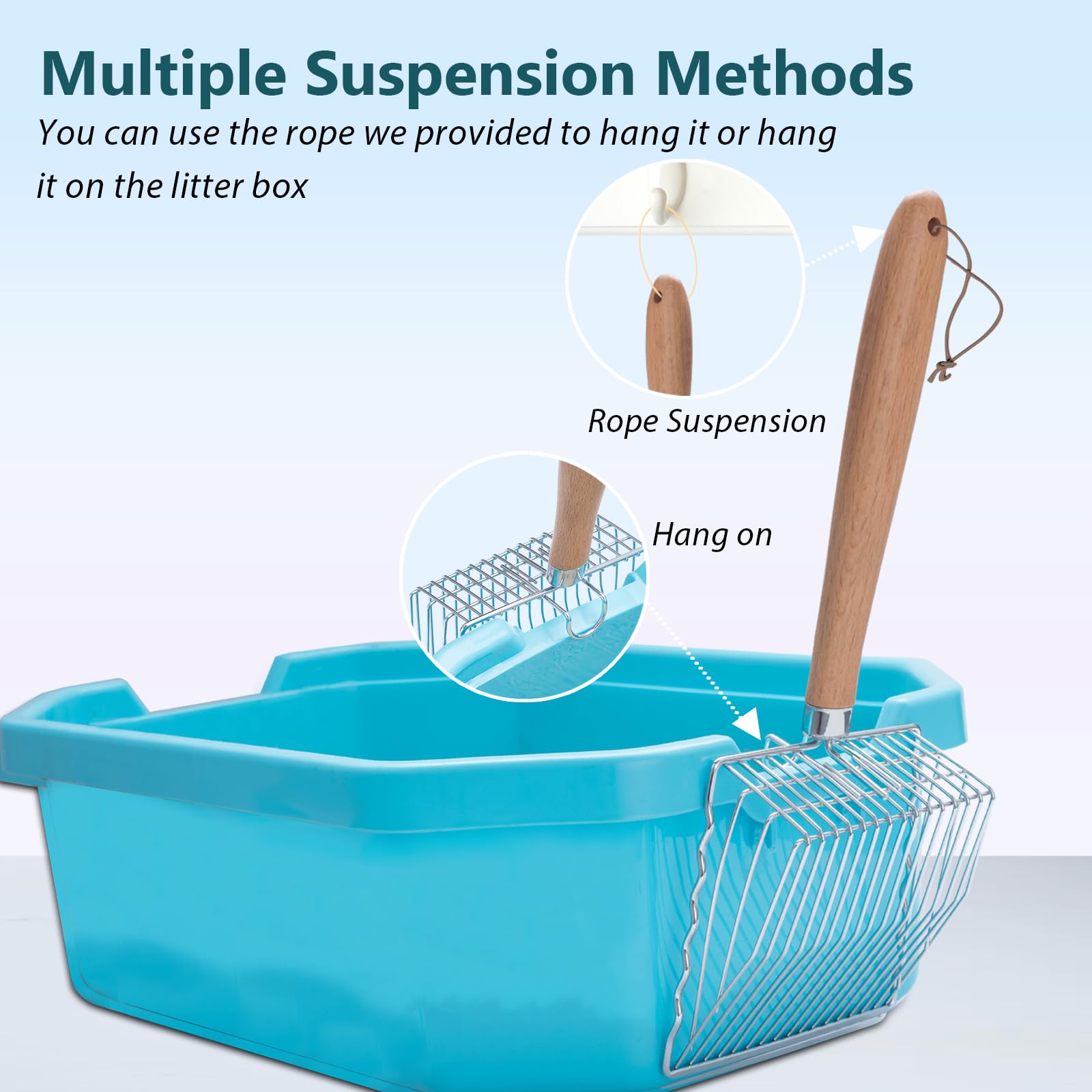 Cat Litter Scoop, 9.8'' Extended Handle Premium Kitty Shovel With Hook And Hole, Metal Sifter Scooper Stainless Steel For Easy C