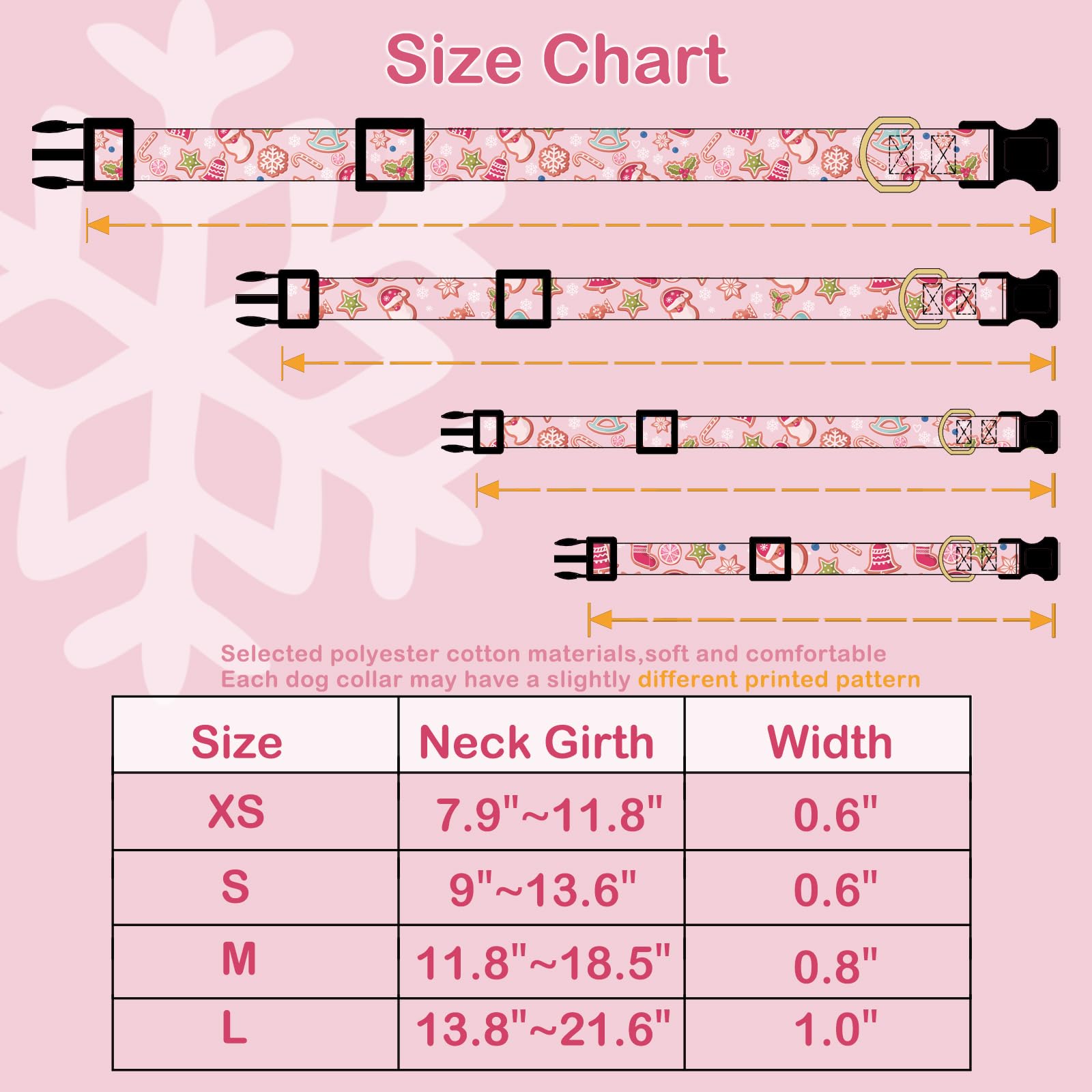 Faygarsle Pink Dog Collar Christmas Design Christmas Theme Pattern For Small Medium Large Dogs Collar Cute Stylish Girl Boy Christmas Dog Collar S