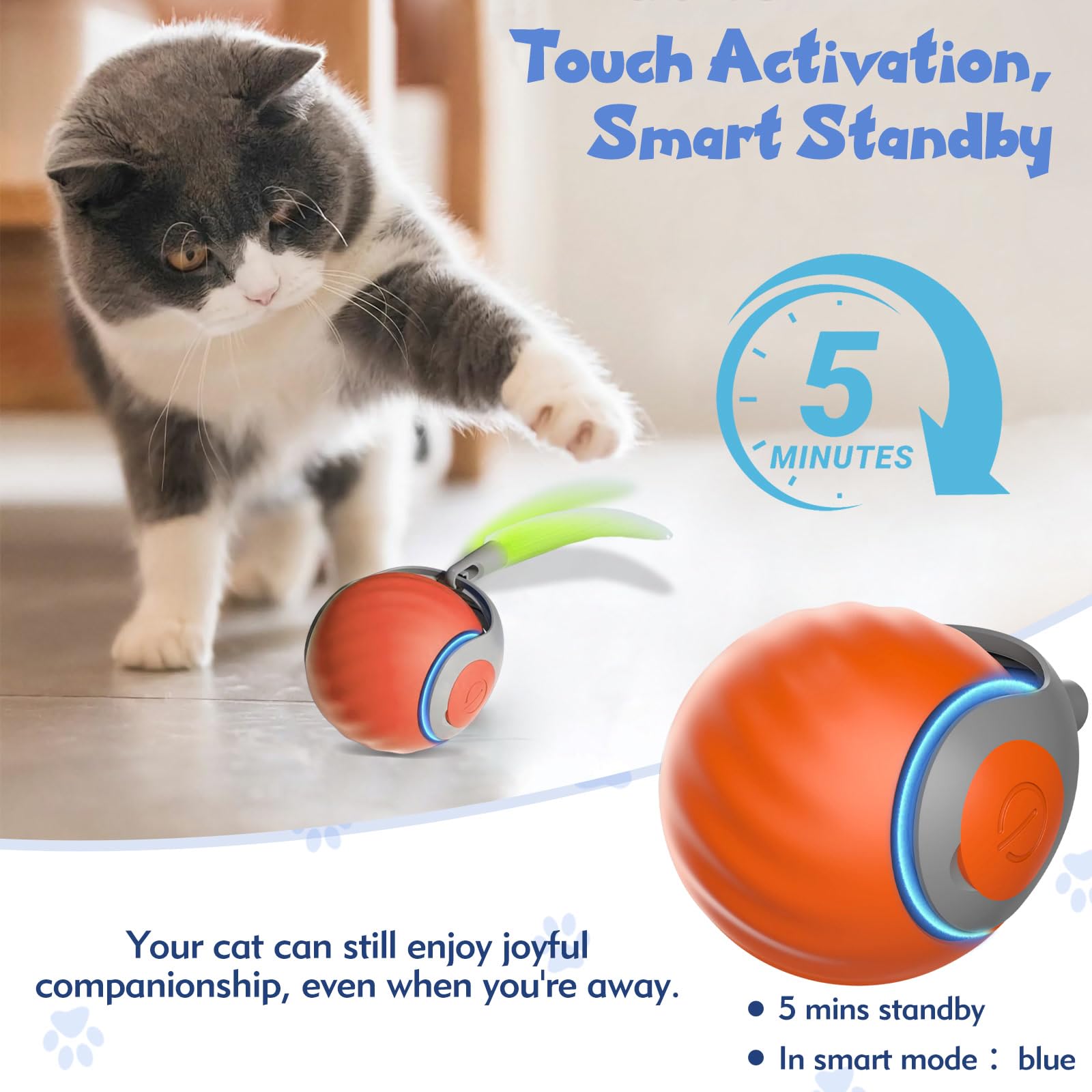 Nonendu Interactive Cat Toys For Indoor Cats, Automatic Speedy Moving Cat Toy Turbo Ball With Tail 3.0 For Bored Indoor Adult Ca