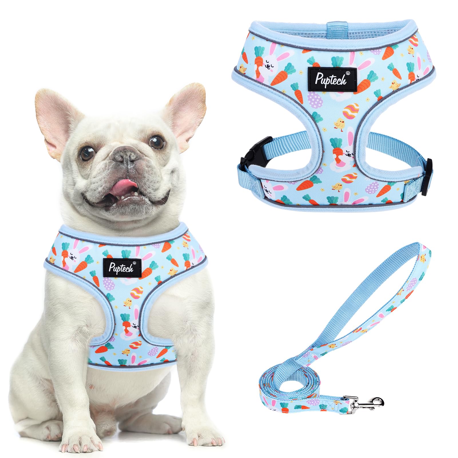 Pupteck Soft Mesh Dog Harness And Leash Set Pet Puppy Cat Comfort Padded Vest No Pull Harnesses, Beige, M