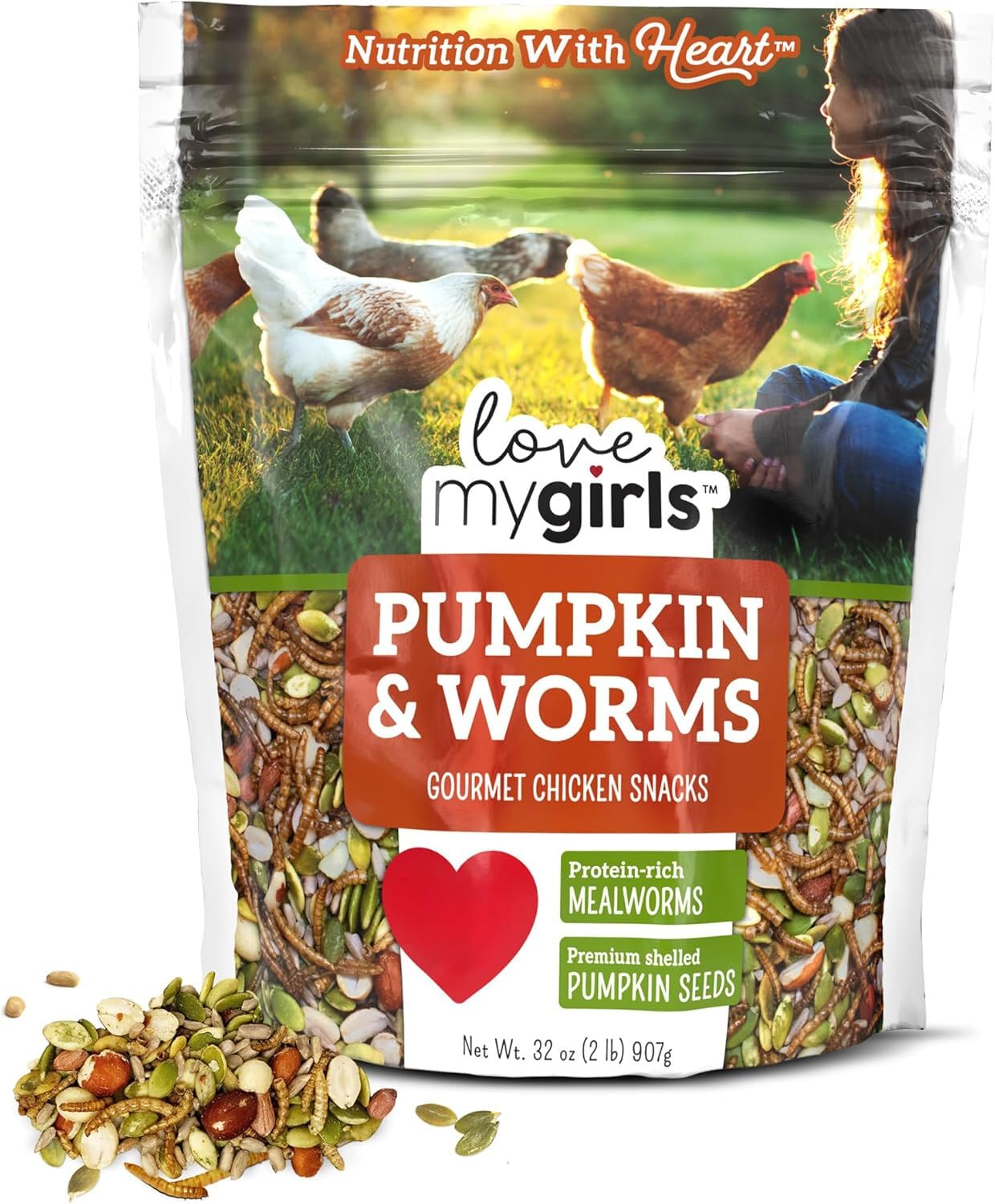 Love My Girls: Chicken Snacks - Pumpkin & Worms - 2lb Bag - Global Harvest, Gourmet Multi-Grain Treats, Corn-Free, Nutritious & 