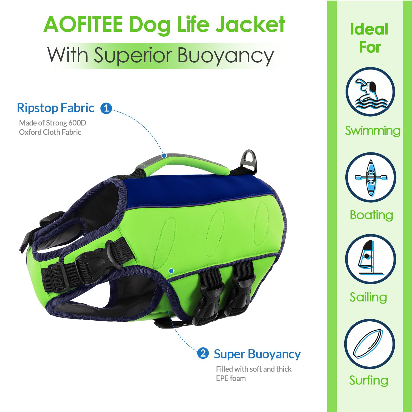 Aofitee Dog Life Jacket Small, Dog Life Vest For Swimming Boating, Ripstop Puppy Swimming Vest With Rescue Handle And Superior B
