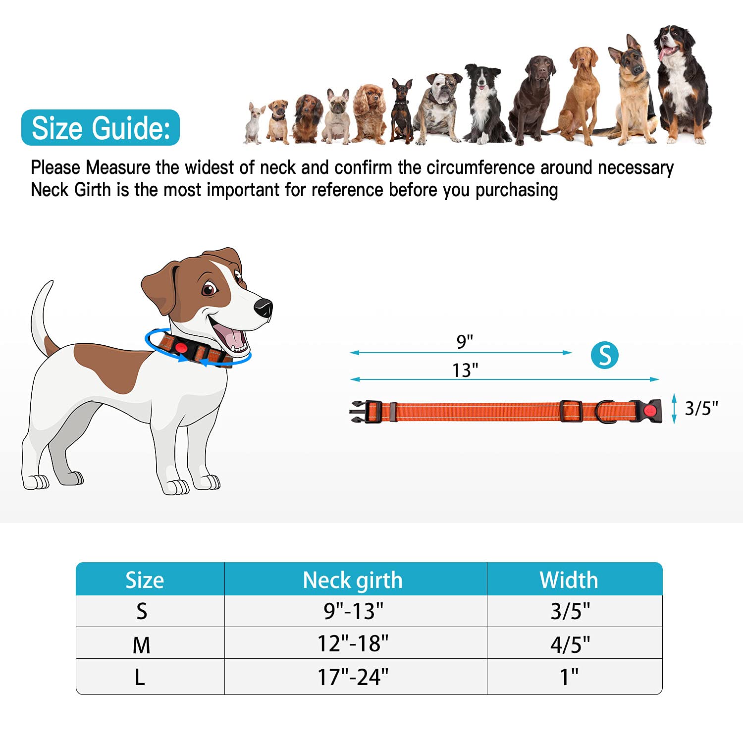 Reflective Dog Collar And Leash Set With Safety Locking Buckle Nylon Pet Collars Adjustable For Small Medium Large Dogs 3 Sizes(Orange&L)