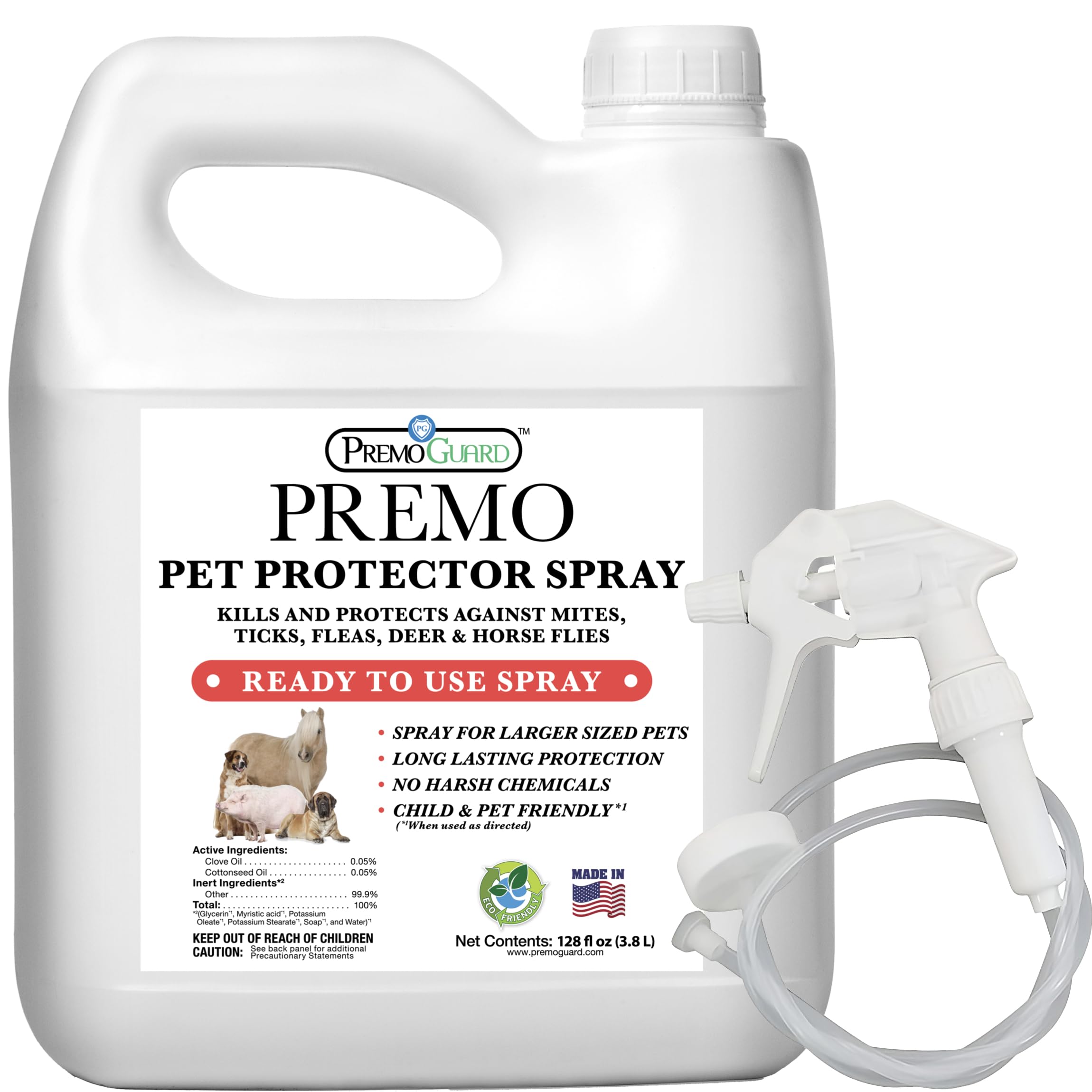 Premo Guard Pet Protector Spray - 128 oz - Kills Mites, Fleas, Ticks, & Mosquitoes - for Dogs, Cats, & Home - Natural Plant Base
