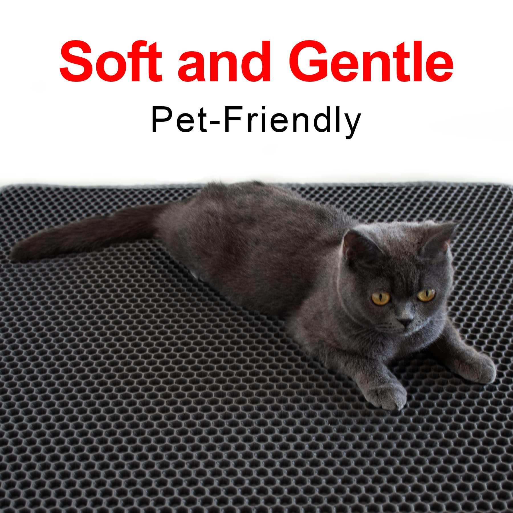 Waretary Cat Litter Mat 36'X 30', Kitty Pretty Litter Box Trapping Mat, Extra Large Xl Honeycomb Double Scatter Control Layer Mat, Urine & Waterproof, Washable, Easy Clean, Phthalate Free, Black