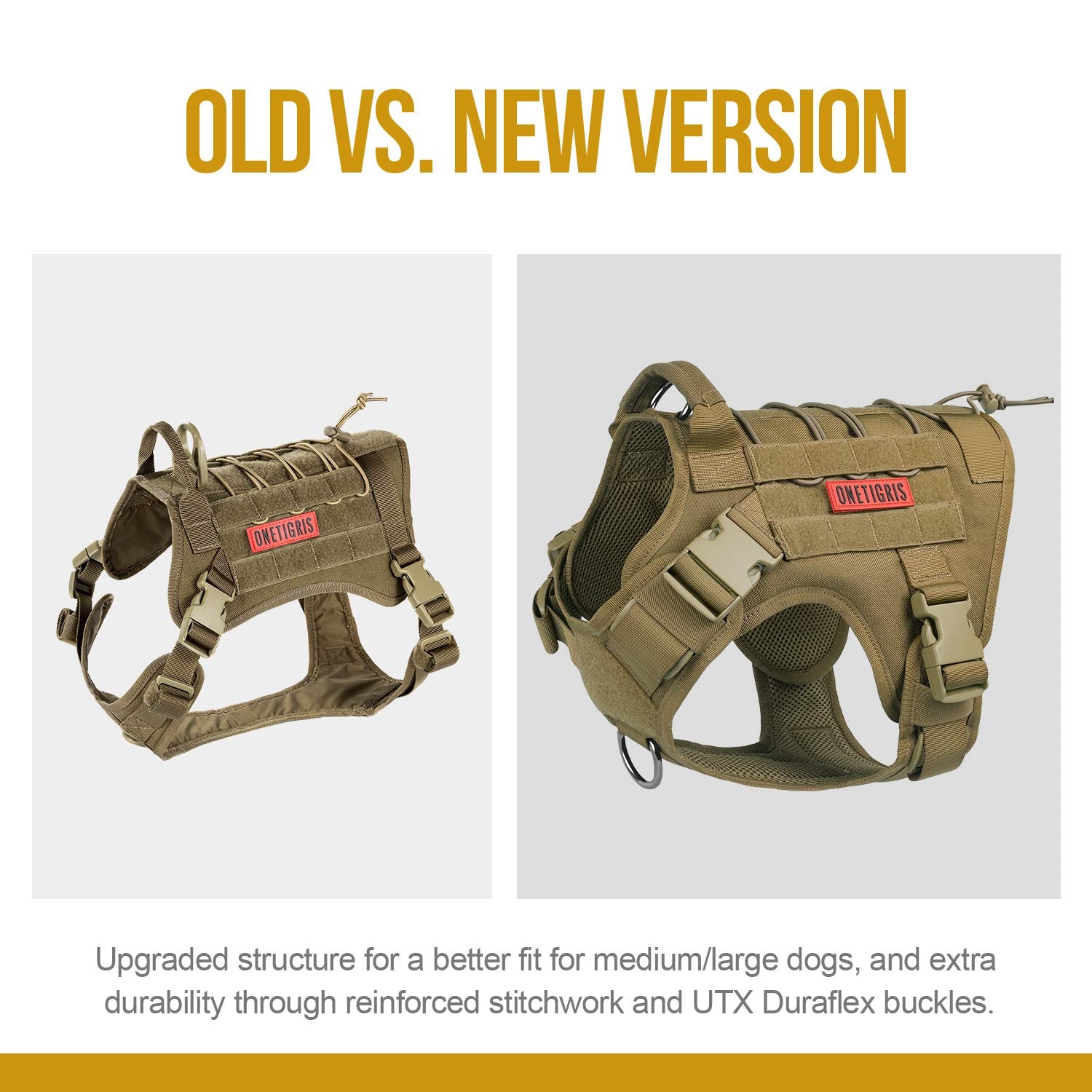OneTigris Tactical Dog Harness - Fire Watcher Comfortable Patrol Vest (Coyote Brown, Large)