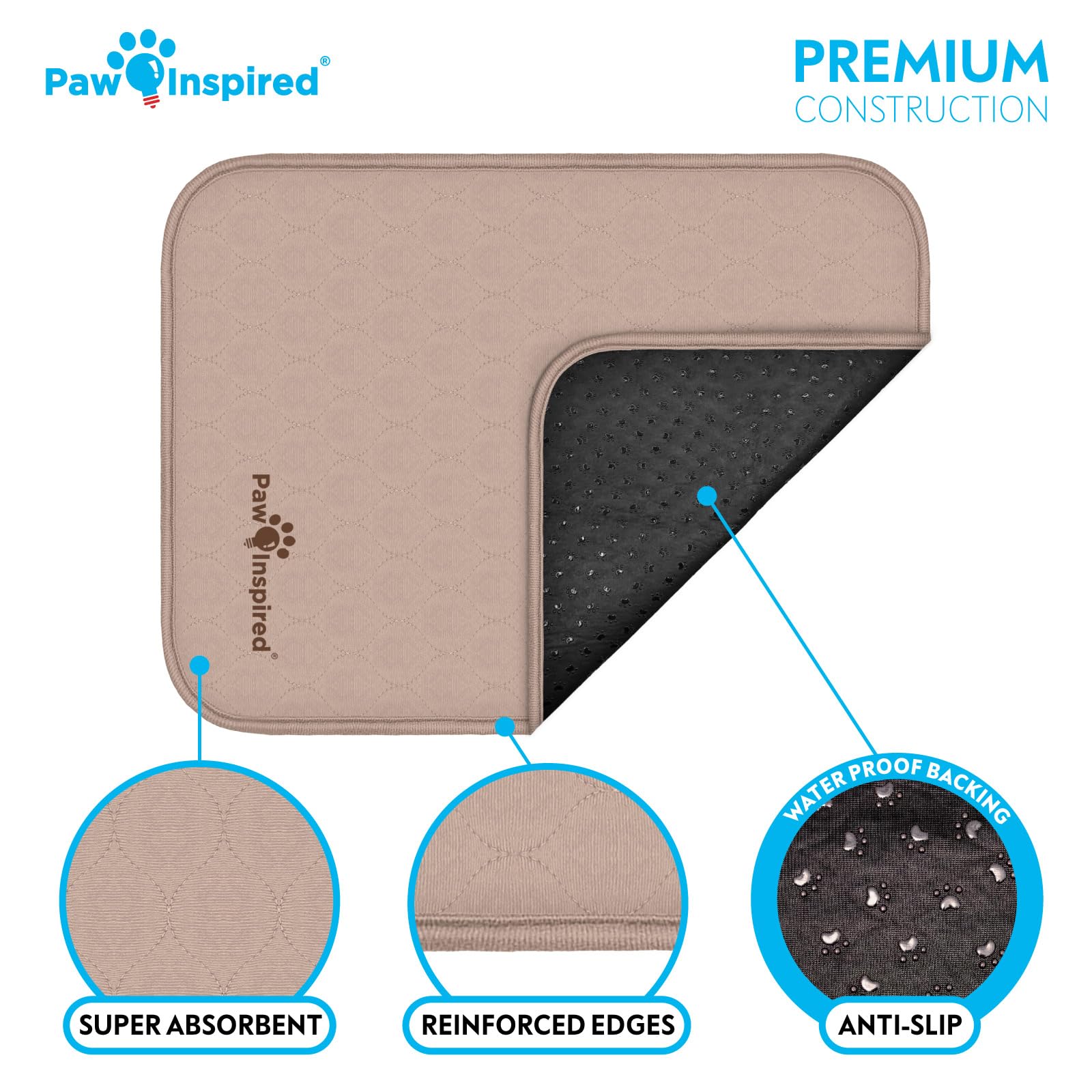 Paw Inspired Washable Crate Liners for Dogs (2 Pack) | Leakproof, Non-Slip Pee Pads for 24-Inch Kennels | Reusable Puppy Pads fo