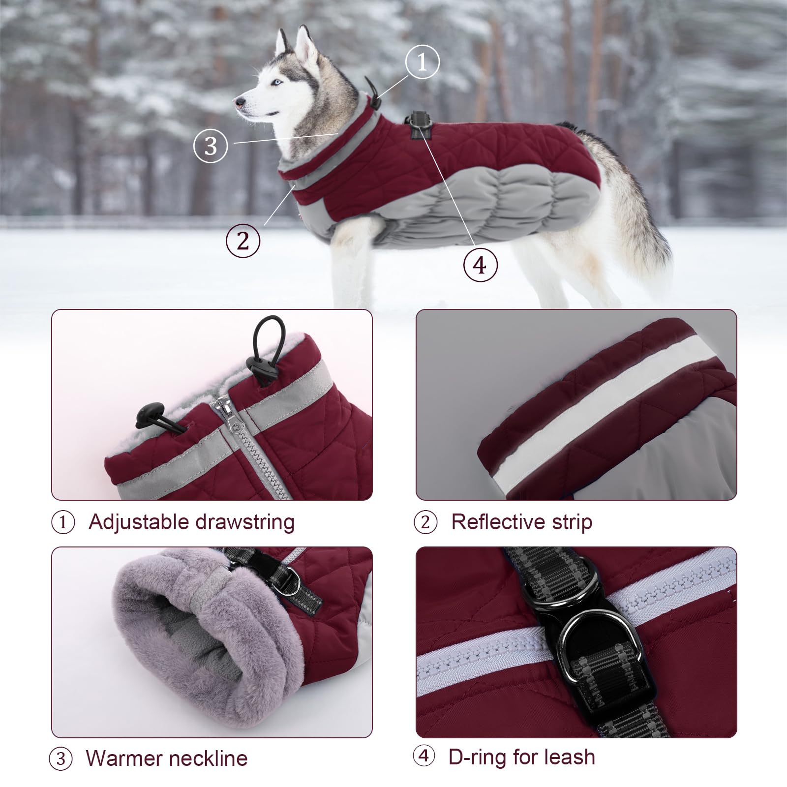 Lelepet Warm Dog Winter Coat With Harness Built In, Waterproof, Padded, Windproof, Reflective, Fleece, Turtleneck, Zippered, Sno
