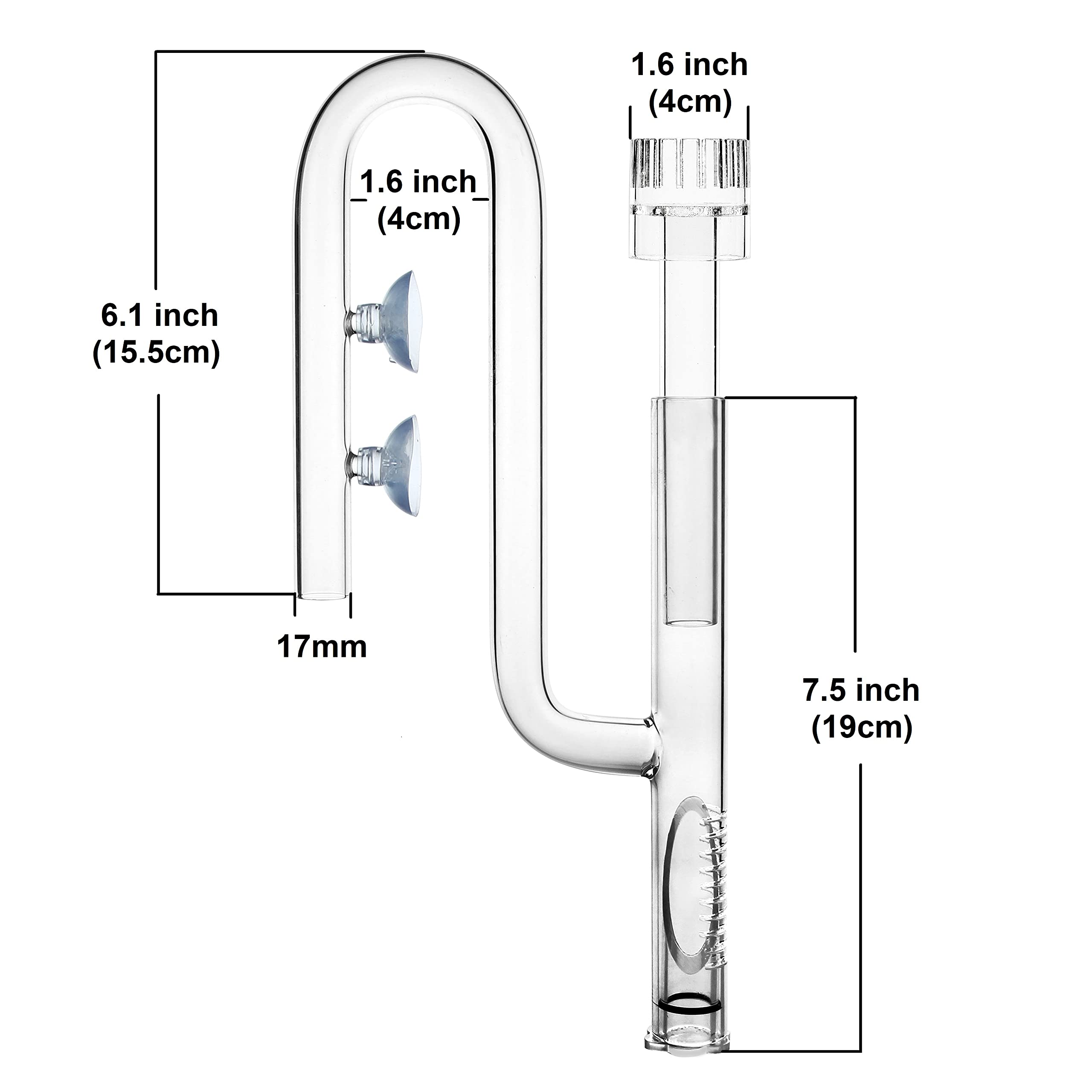 Jardli Glass Lily Pipe Inflow With Surface Skimmer For Aquarium Planted Tank (17Mm For 16/22Mm (5/8'' I.D.) Tubing)