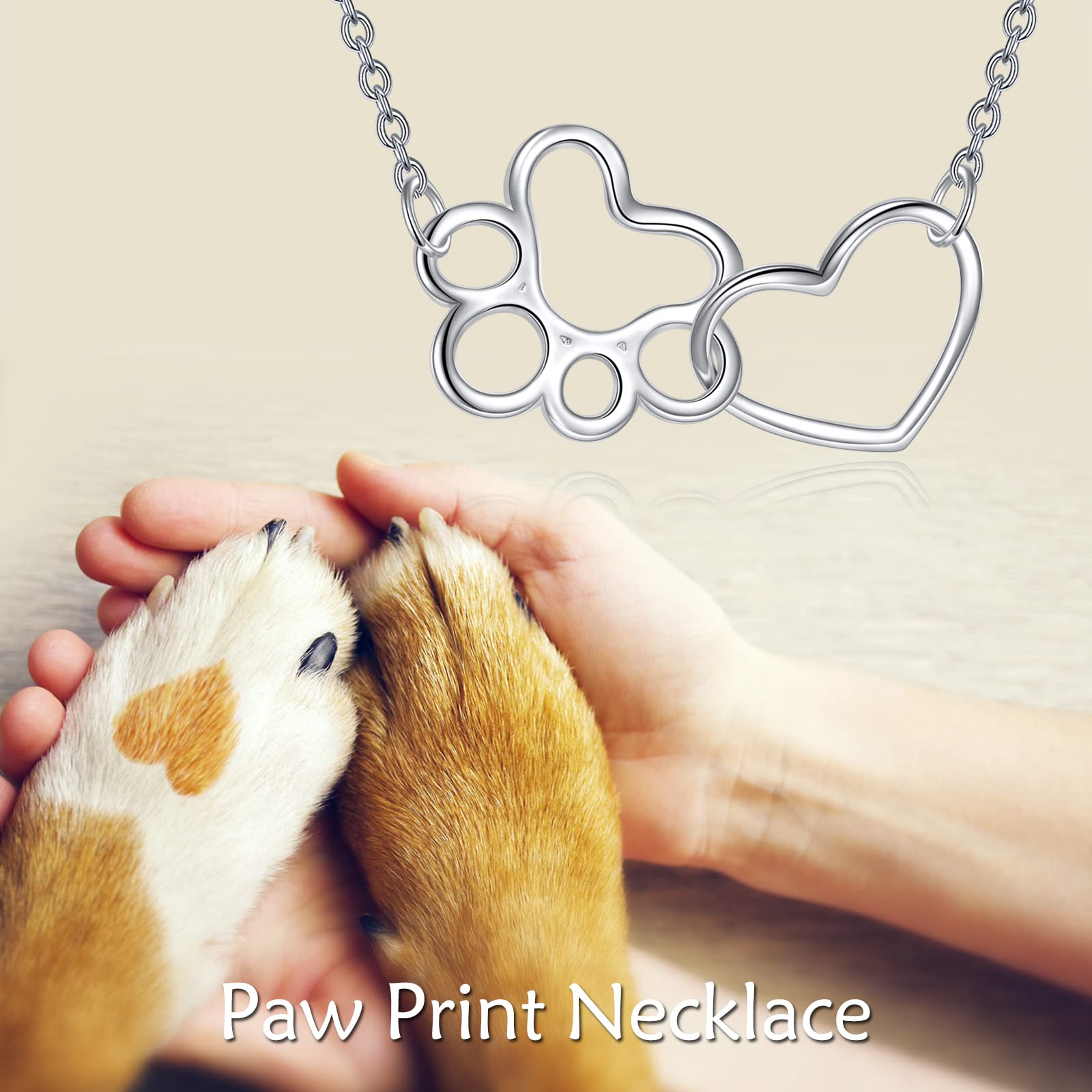 ONEFINITY Paw Print Necklace Sterling Silver Dog Cat Paw Necklace Pet Cat Dog Paw Heart Pendant Jewelry for Women Gifts