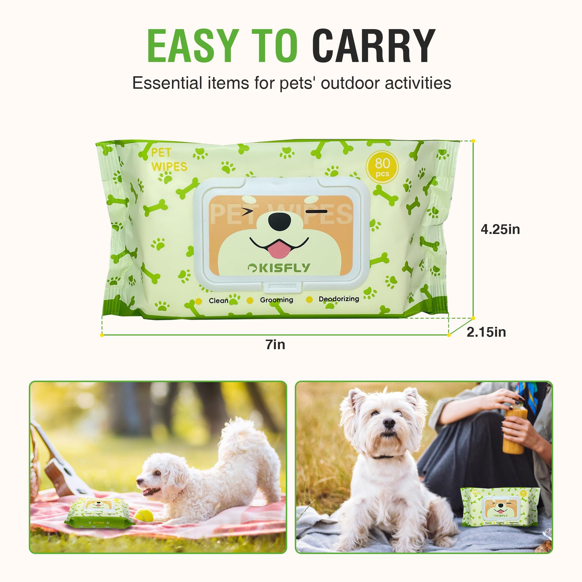 Pet Wipes For Dogs And Cats, Dog Wipes For Paws And Butt, Cat Wipes Cleaning Fur And Butt, Fragrance-Free, Alcohol-Free, Natural