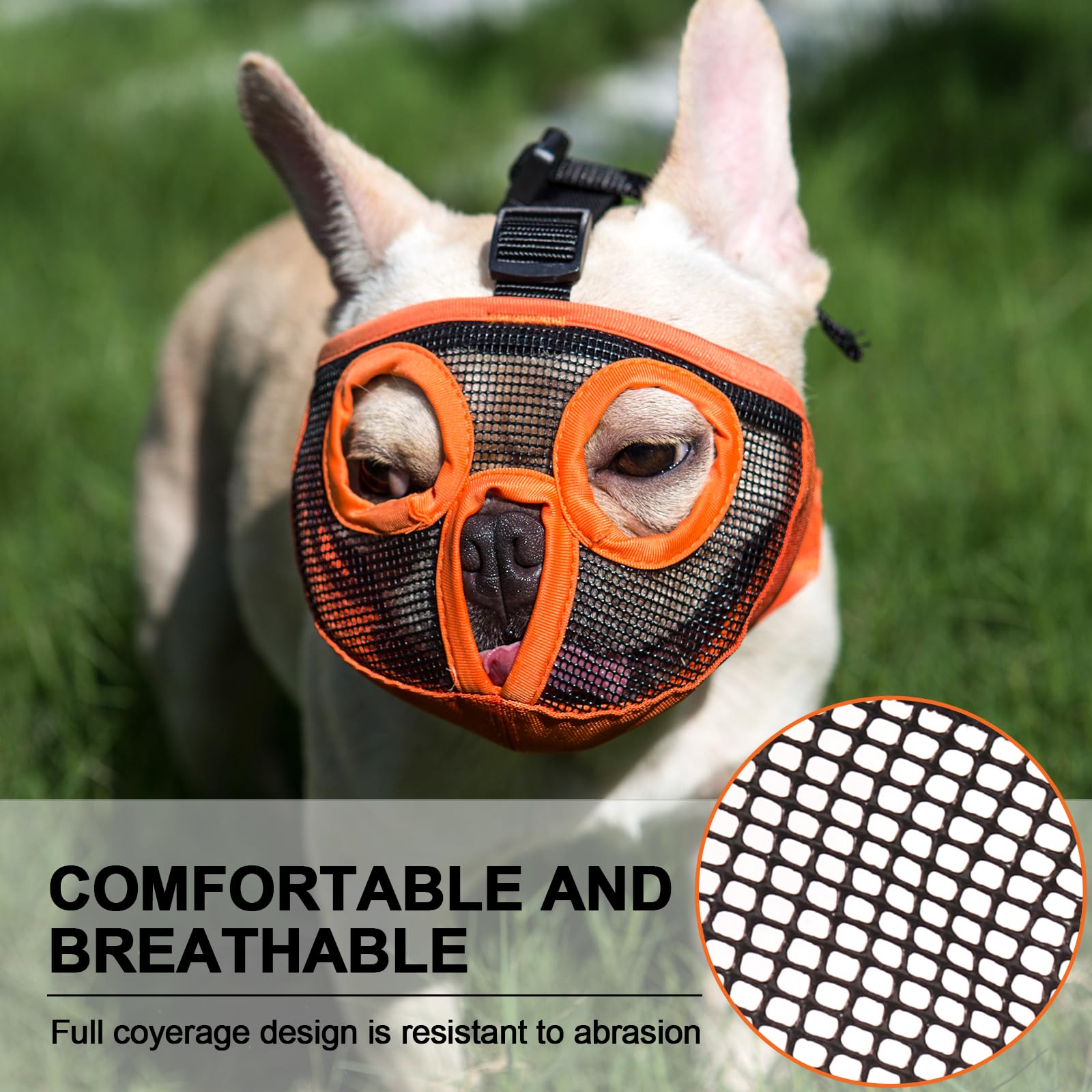 Jyhy Short Snout Dog Muzzles- Adjustable Breathable Mesh Bulldog Muzzle For Biting Chewing Licking Grooming Dog Mask,Orange N-S