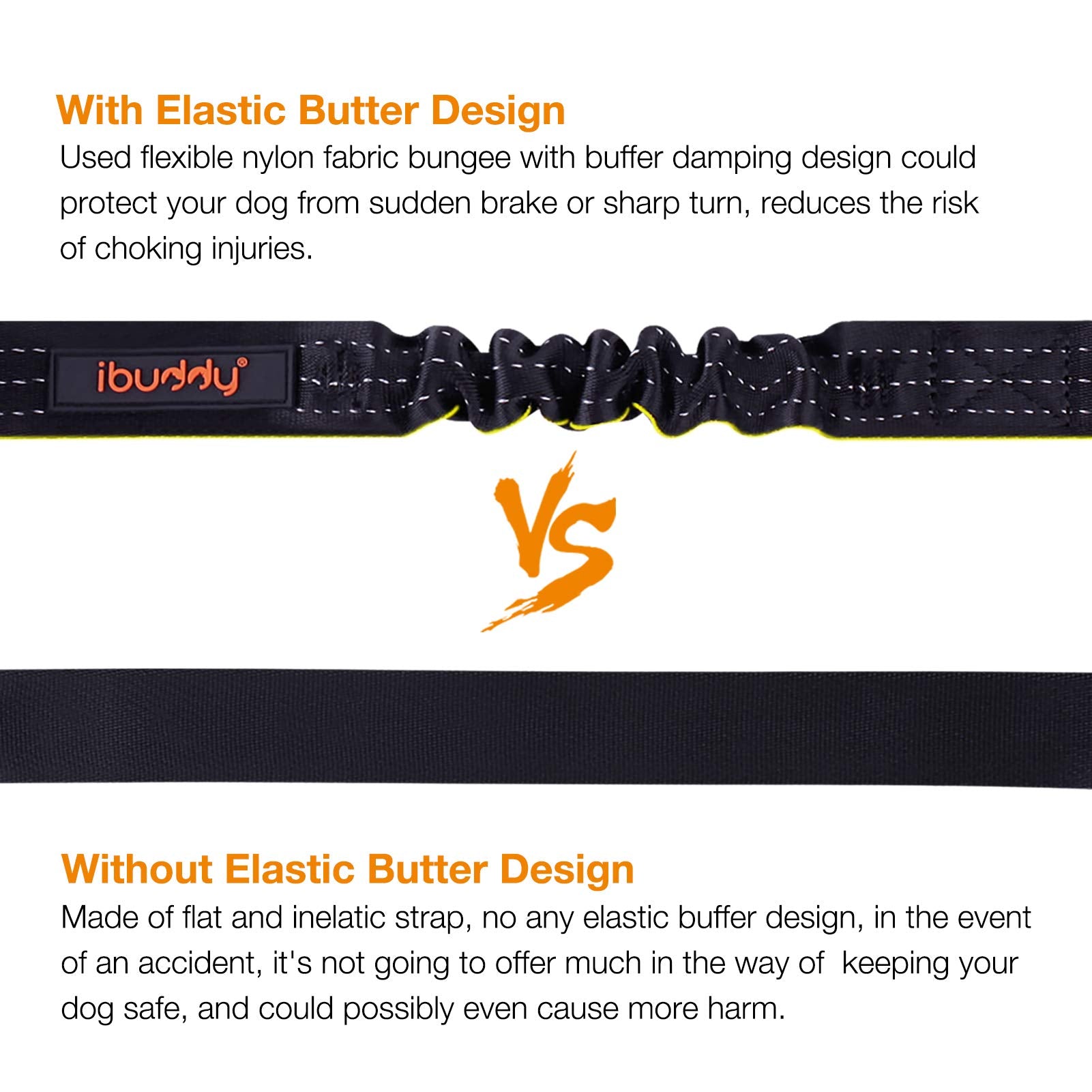 iBuddy Dog Seat Belts for Small/Medium/Large Dogs - Adjustable Nylon Safety Belt with Dual Bolt Hook - 2 Pack (Orange)