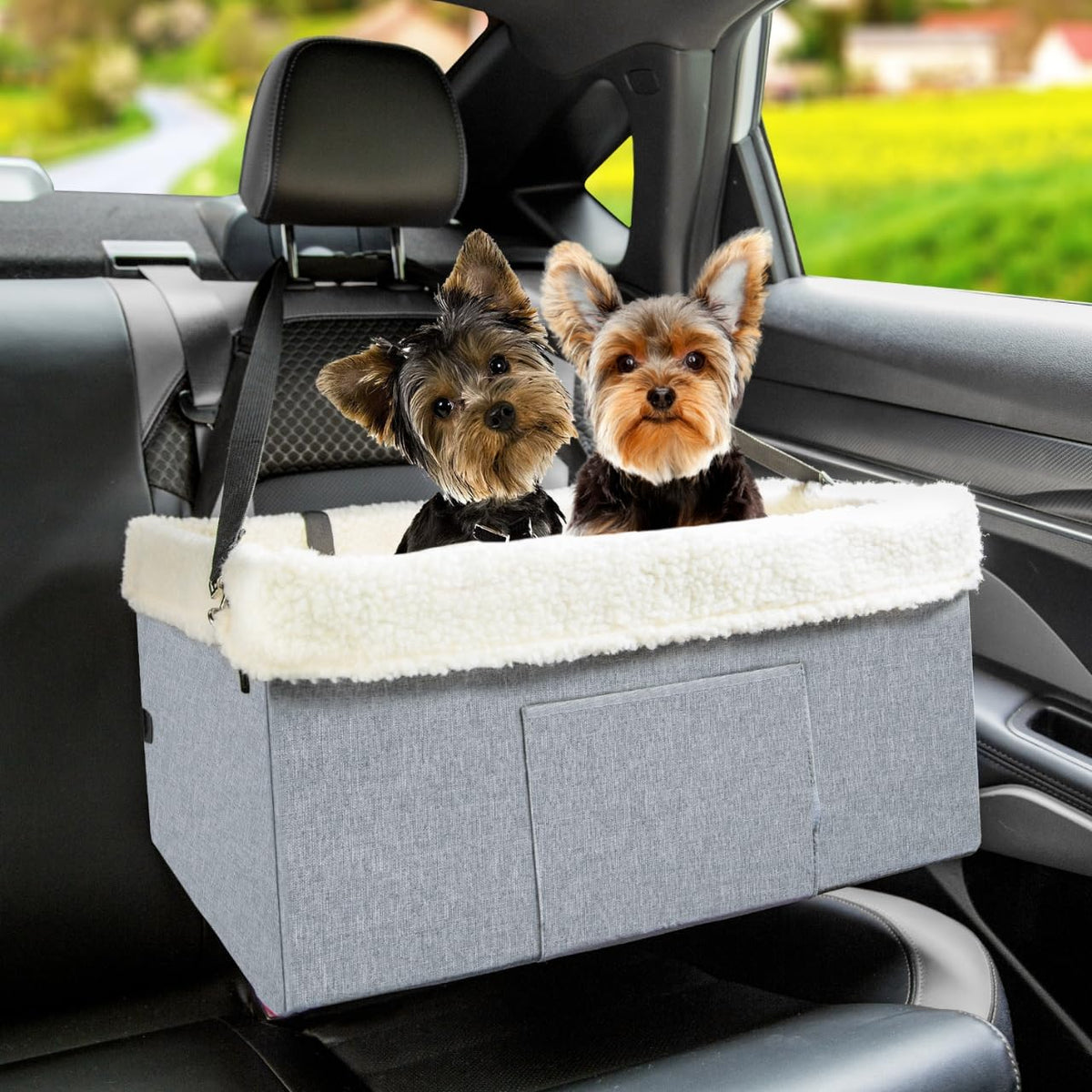 Unicitii Dog Car Seats For Small Dogs-Elevated Pet Dog Booster Seat For Dog,Raised Dog Lookout Car Seat W/Clip-On Safety Leash A