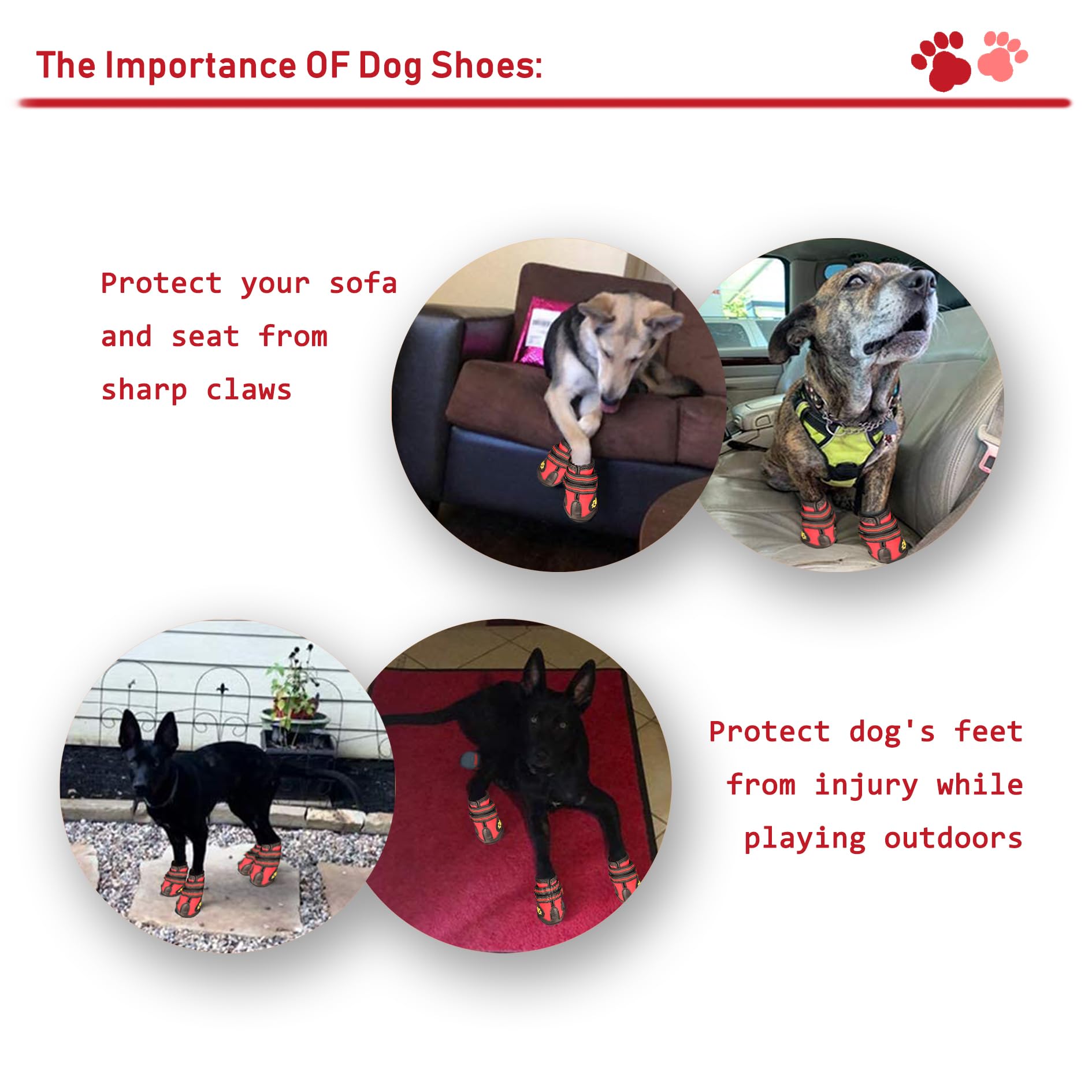 Xsy&G Dog Boots,Waterproof Dog Shoes,Dog Booties With Reflective Strips Rugged Anti-Slip Sole And Skid-Proof,Outdoor Dog Shoes For Medium Large Dogs 4Pcs Red-Size 8