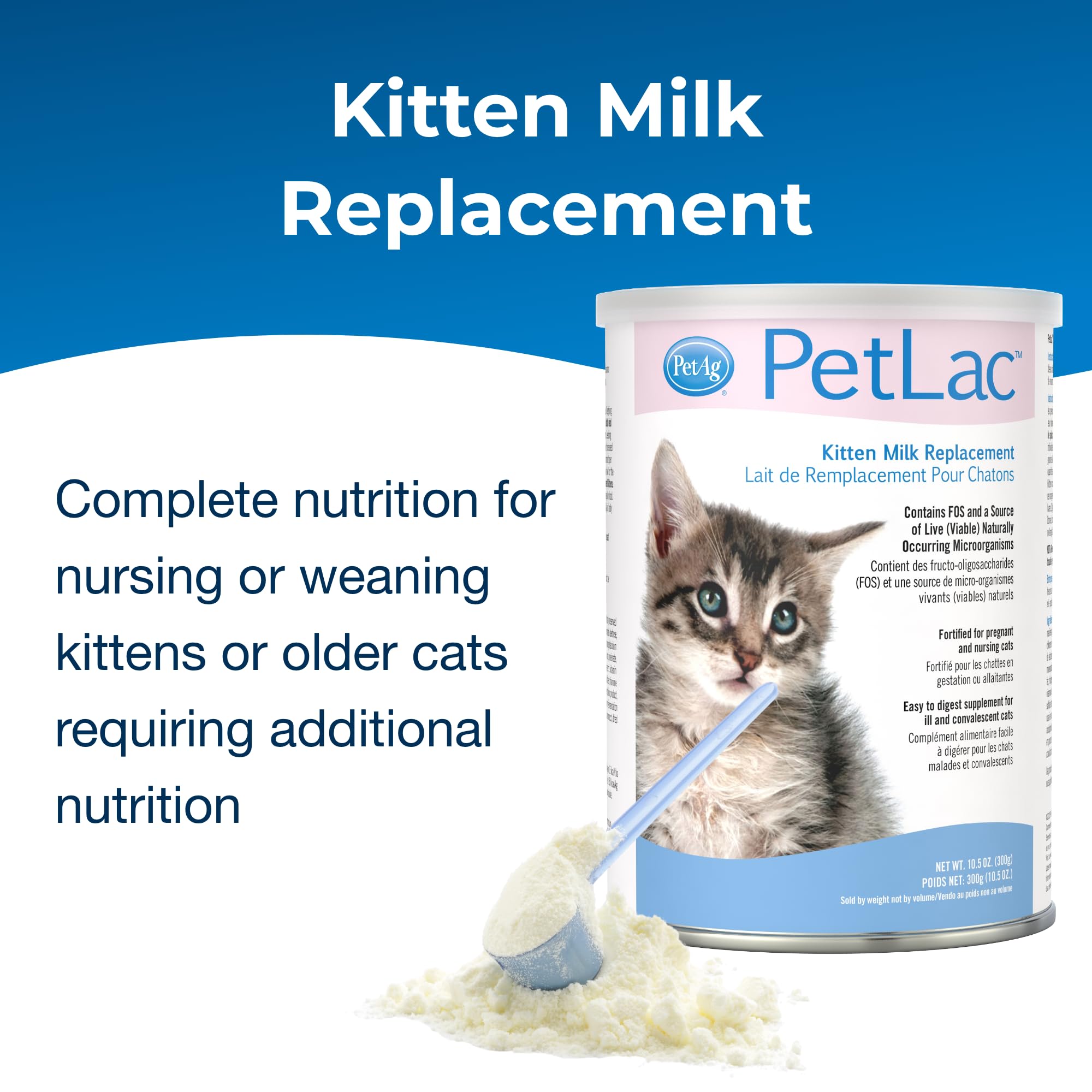 Pet-Ag PetLac Powder for Kittens - 10.5 oz, Pack of 3 - Kitten Milk Replacement Powder for Kittens Newborn to Six Weeks Old - Ea