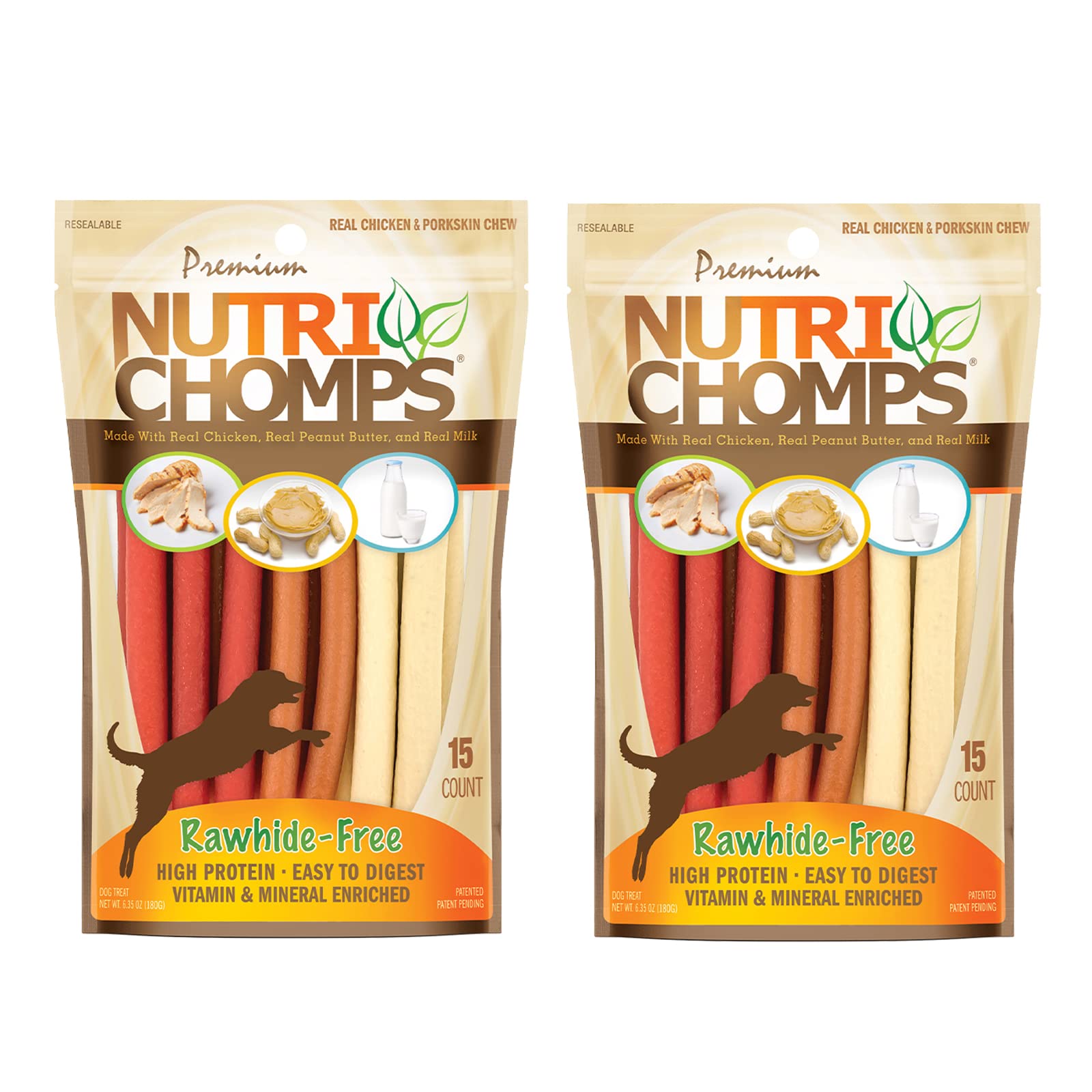 NutriChomps Dog Chews, 5 inch Twists, Real Chicken, Peanut Butter and Milk Flavors, 15 Count, Easy to Digest, Rawhide Free Dog T