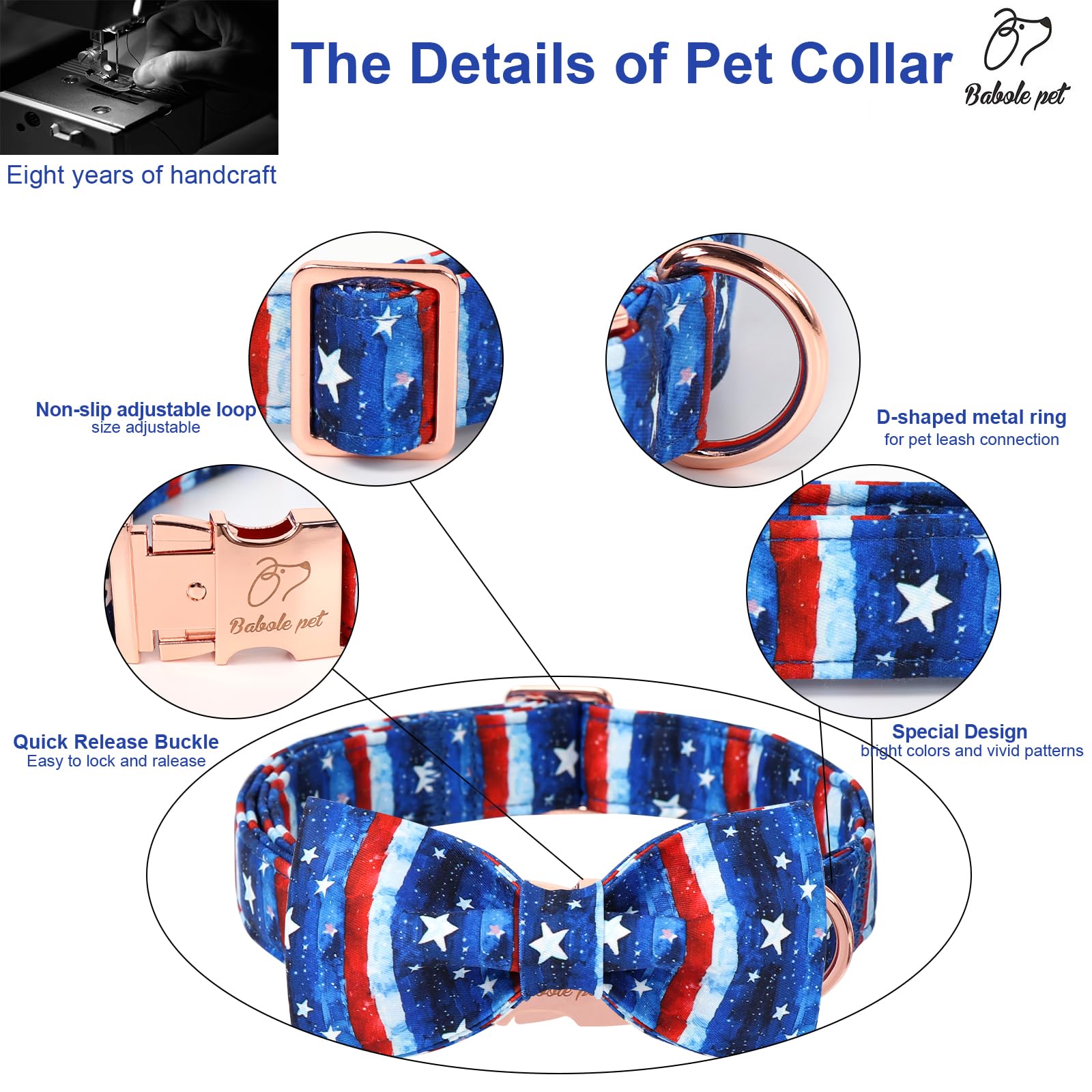 Babole Pet 4Th Of July Dog Collar With Bow Tie - Flag Day Stars & Stripes Patriotic Bowtie Collar Independence Day Safety Dog Co