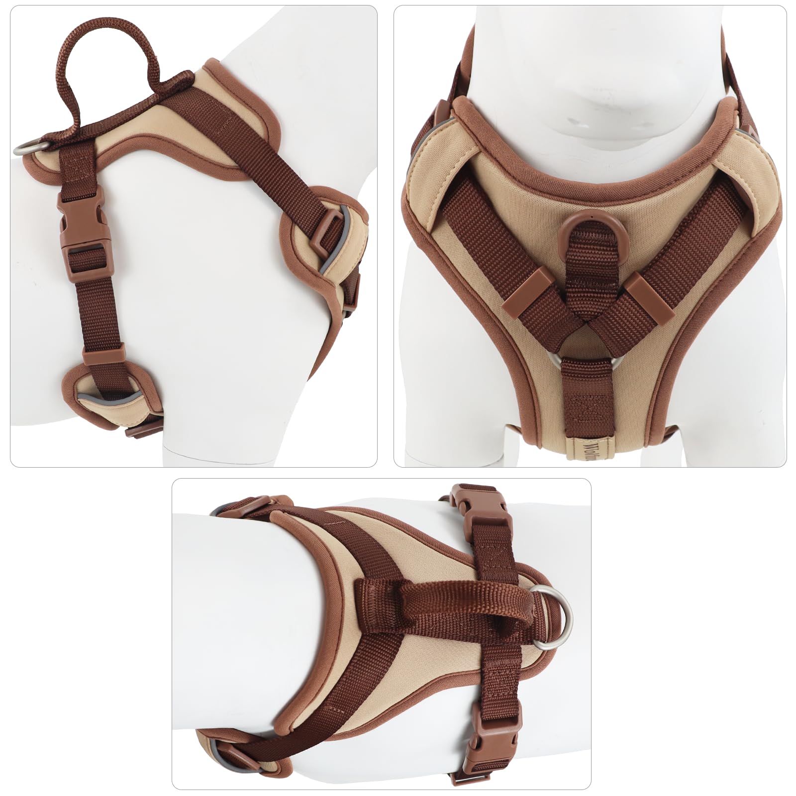 Wolfone No Pull Dog Harness Adjustable Soft Padded Pet Vest With Control Handle Adorable Daily Harness For Dogs(Cookie Chocolate