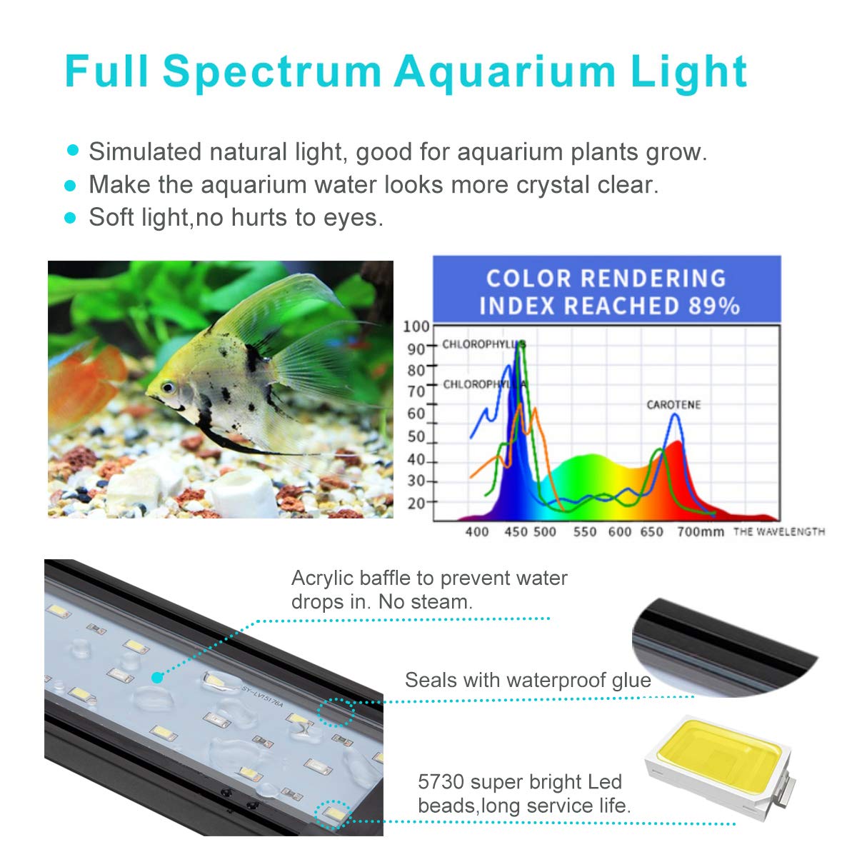 hygger 25W Full Spectrum Aquarium Light, Extendable Brackets, Black, for 36-46 inch Freshwater Tanks