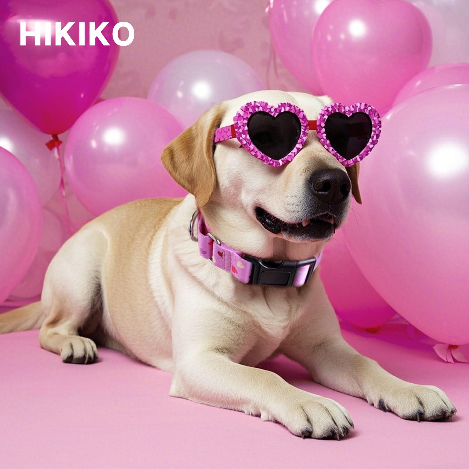 Hikiko Cute Pink Martingale Collar With Heart Design Soft Nylon Quick Release Buckle Dog Collars For Large Dogs (Fresh Love,Larg