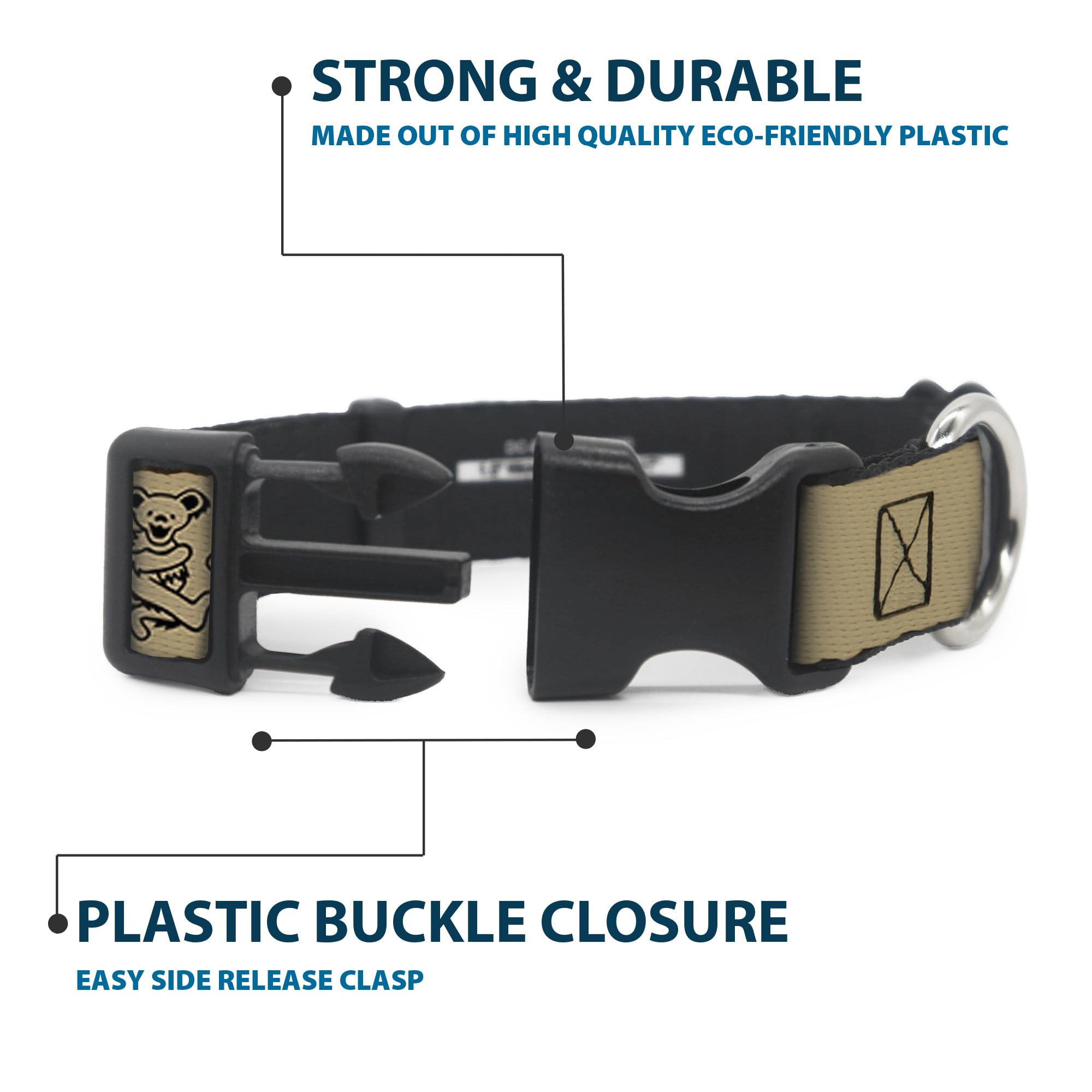 Buckle-Down Dog Collar Plastic Clip Dancing Bears Tan Black 13 to 18 Inches 1.5 Inch Wide, Multicolor, PC-WGD003-WS